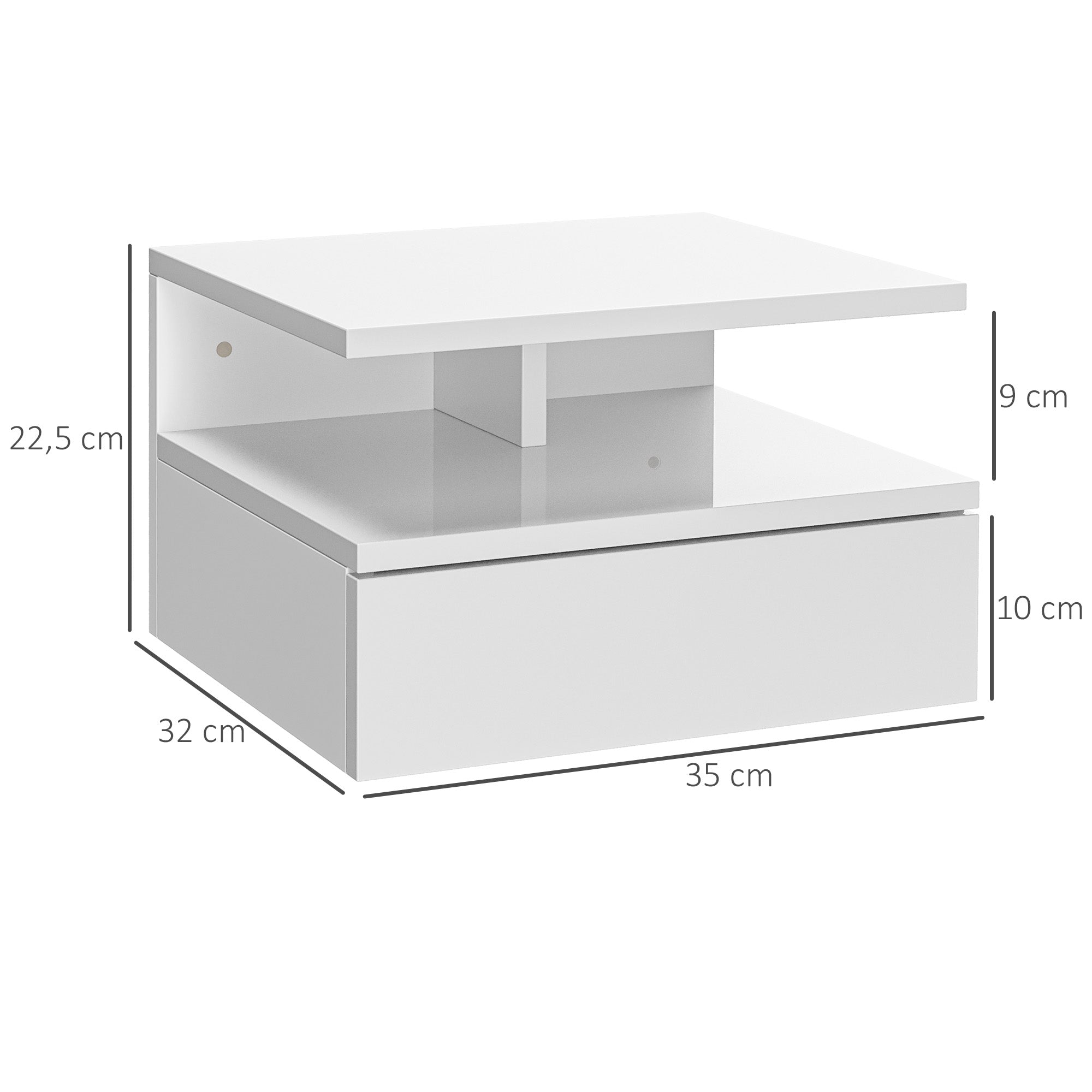 Conjunto de 2 Mesas de Cabeceira Flutuante 35x32x22,5 cm Branco de Alto Brilho