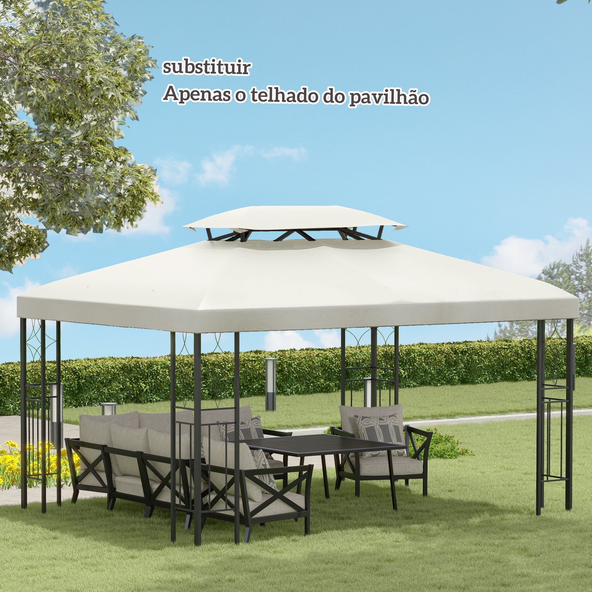 Toldo de Substituição Creme 400x300 cm para Pérgola de Jardim