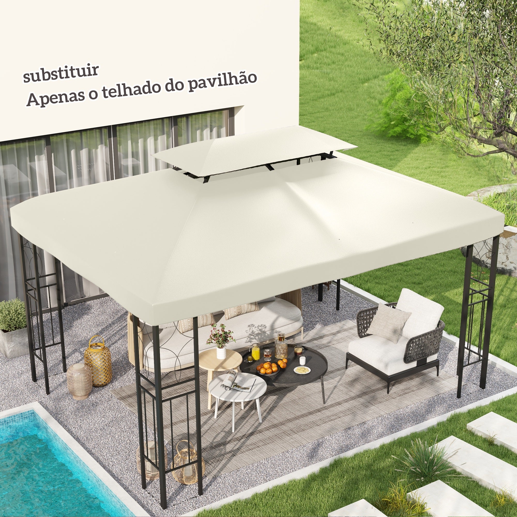 Toldo de Substituição Creme 400x300 cm para Pérgola de Jardim