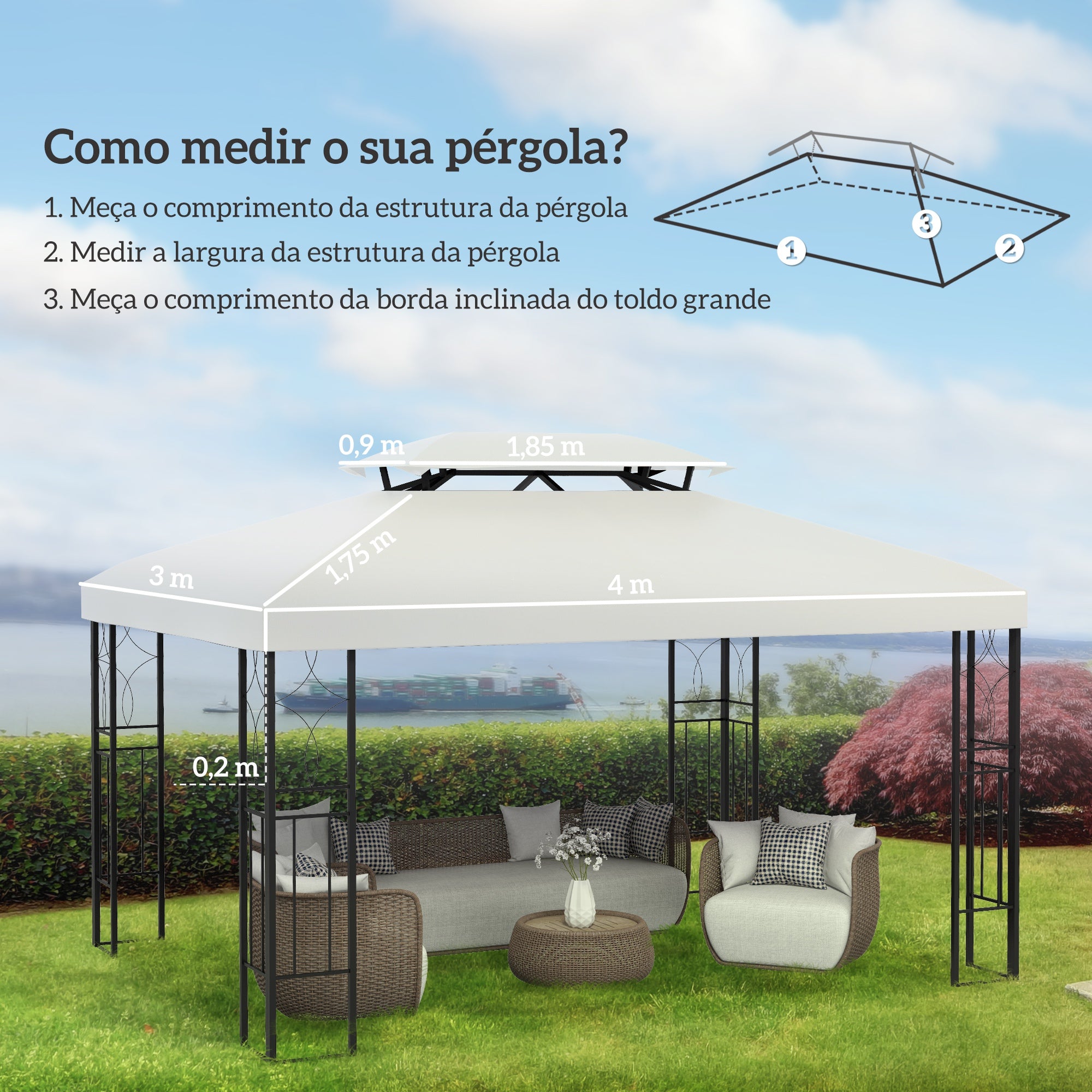 Toldo de Substituição Creme 400x300 cm para Pérgola de Jardim