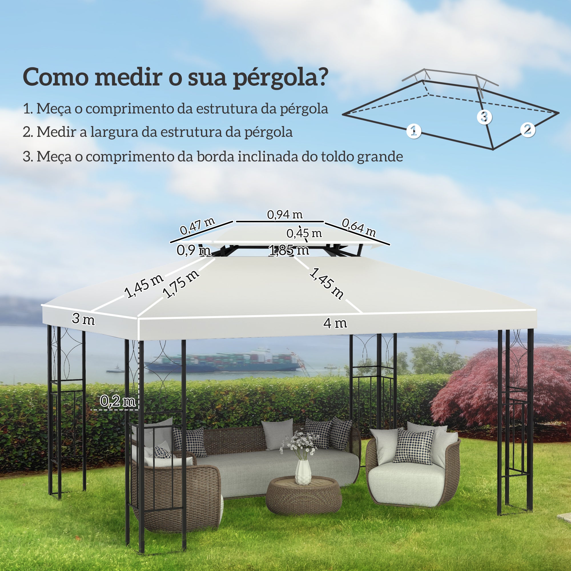 Toldo de Substituição Creme 400x300 cm para Pérgola de Jardim