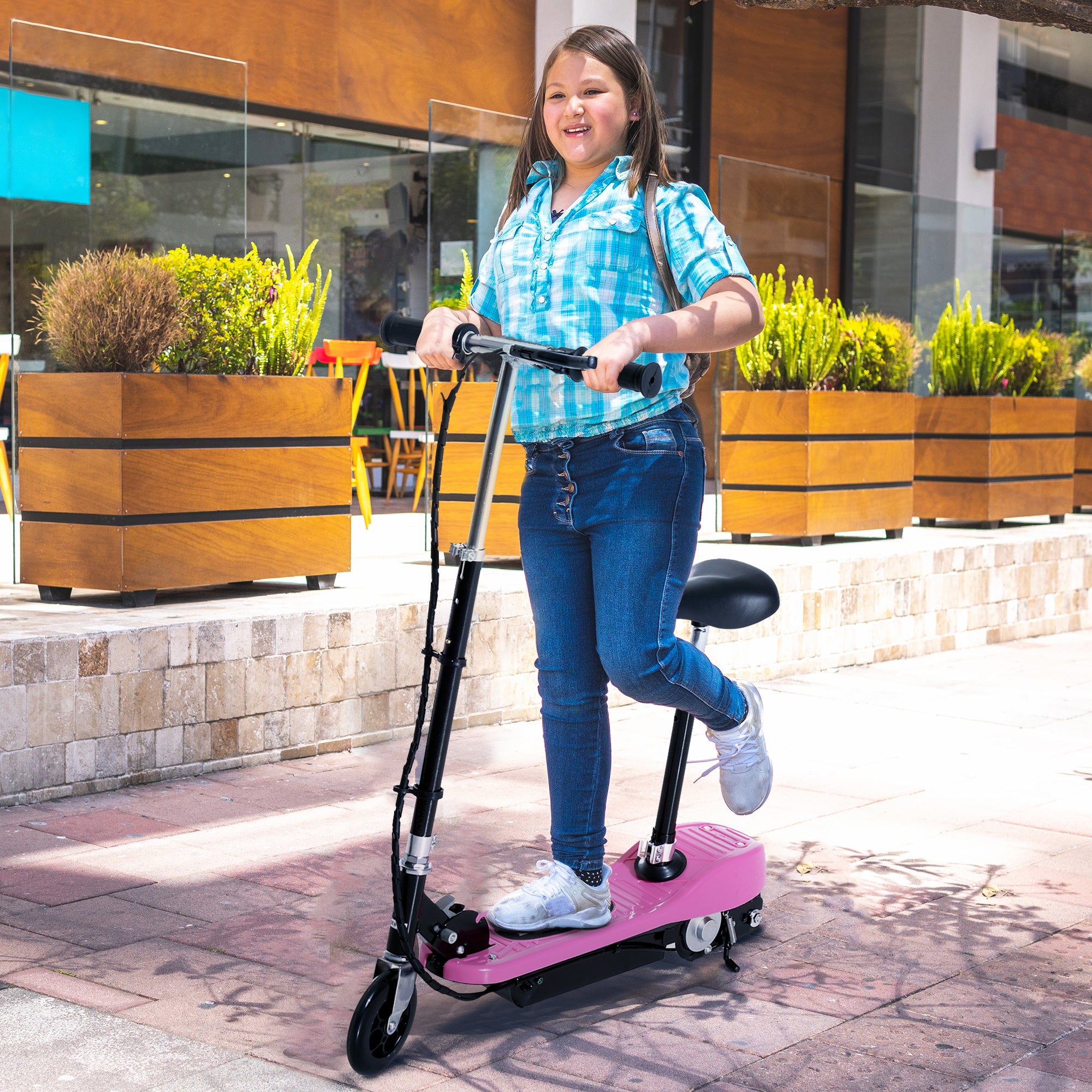 Trotinete Elétrica Infantil Rosa 78x37x99 cm