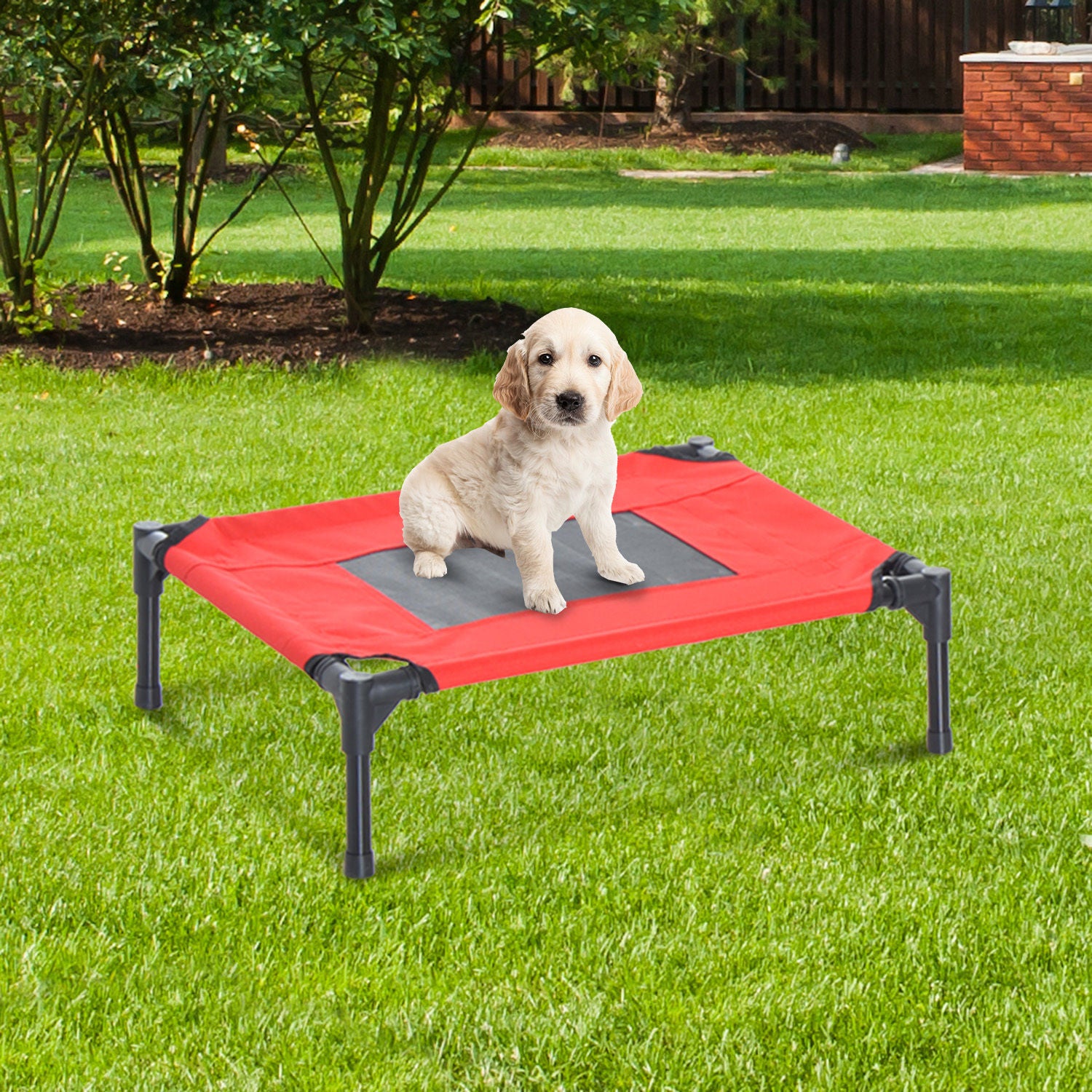 Cama para Animais de Estimação Elevada Vermelha 64x46x18cm