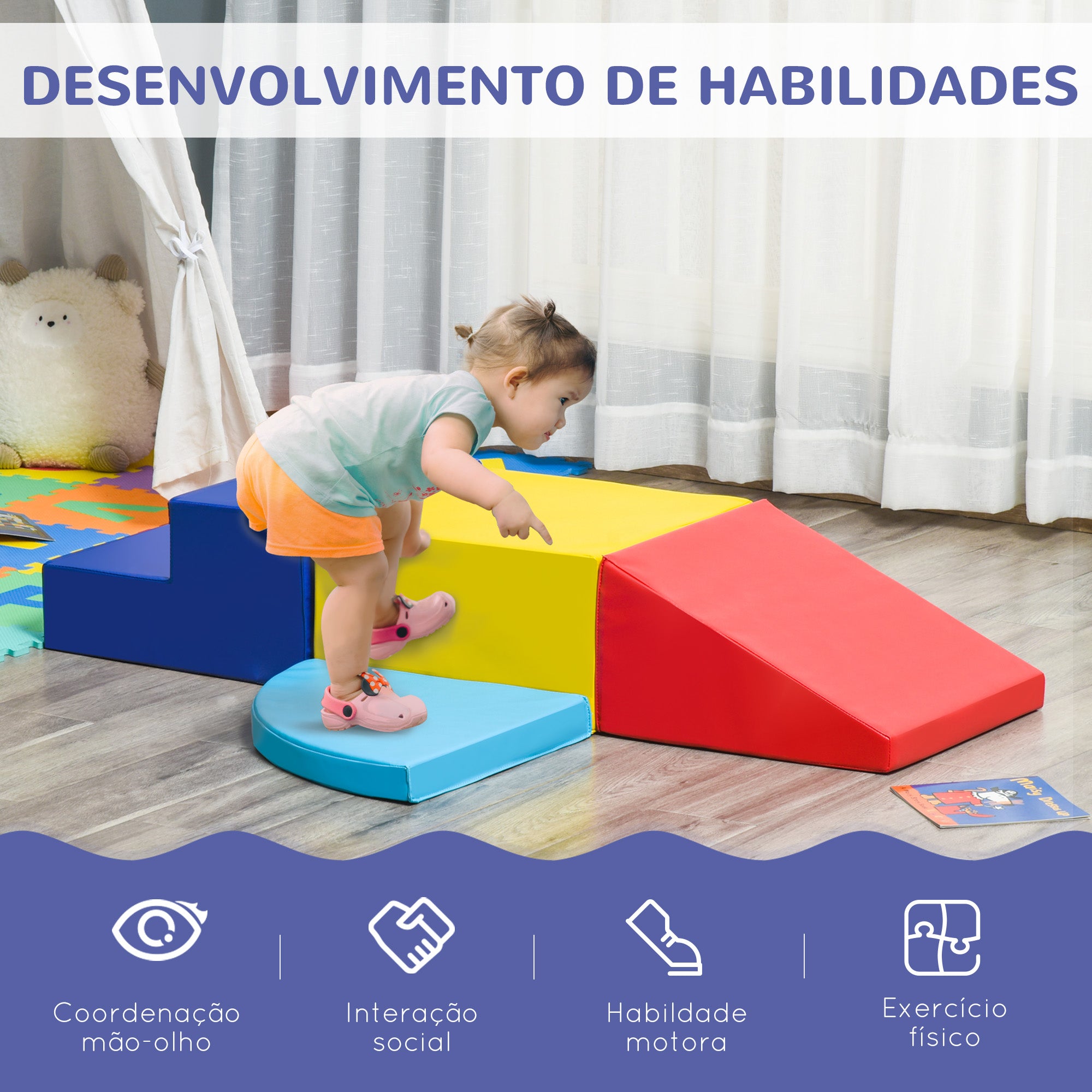 Conjunto de 4 Blocos de Psicomotricidade Multicor 45.5x45.5x25 cm