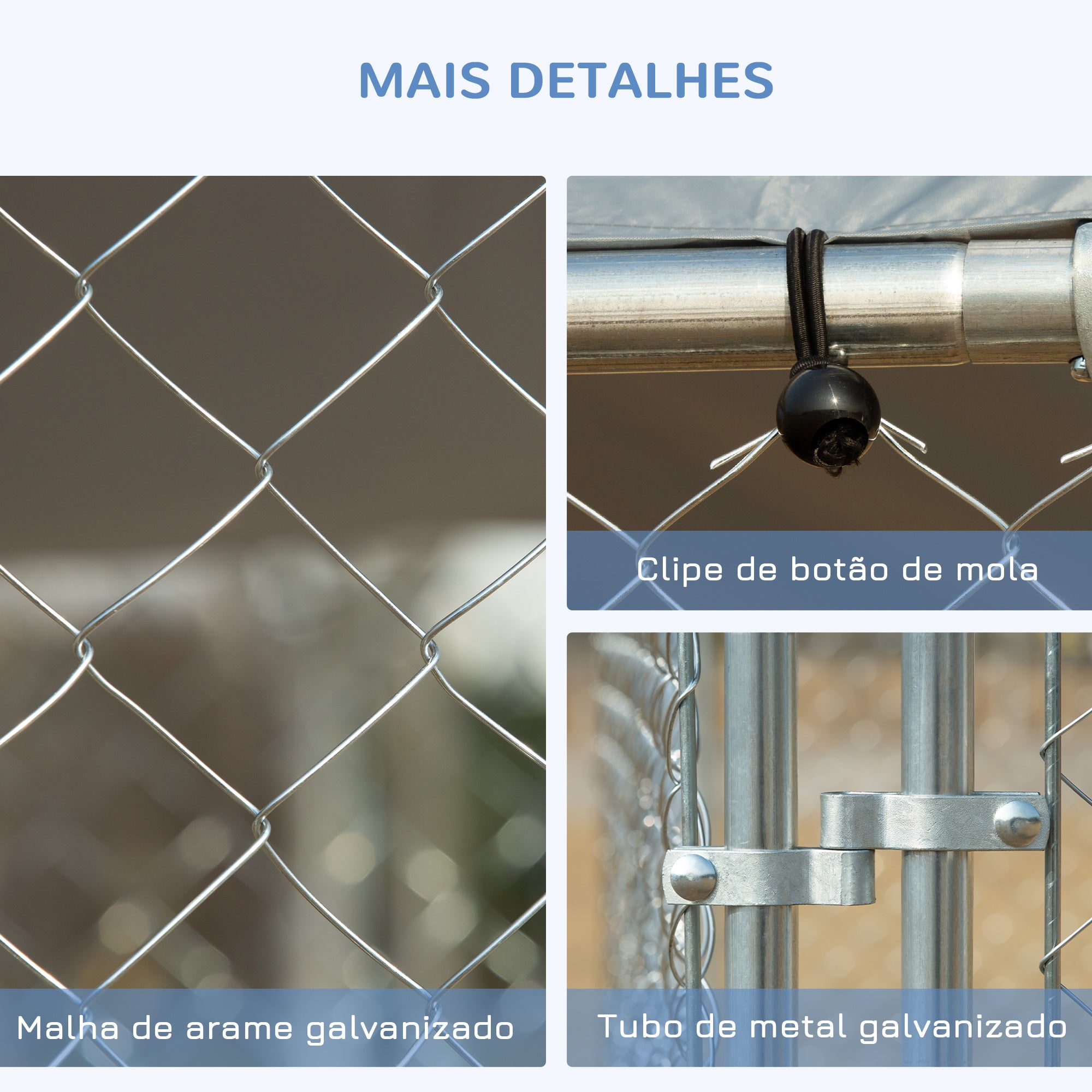 Canil/Parque de Exterior – 400x400x232 cm – Prata – Metal galvanizado e tecido Oxford