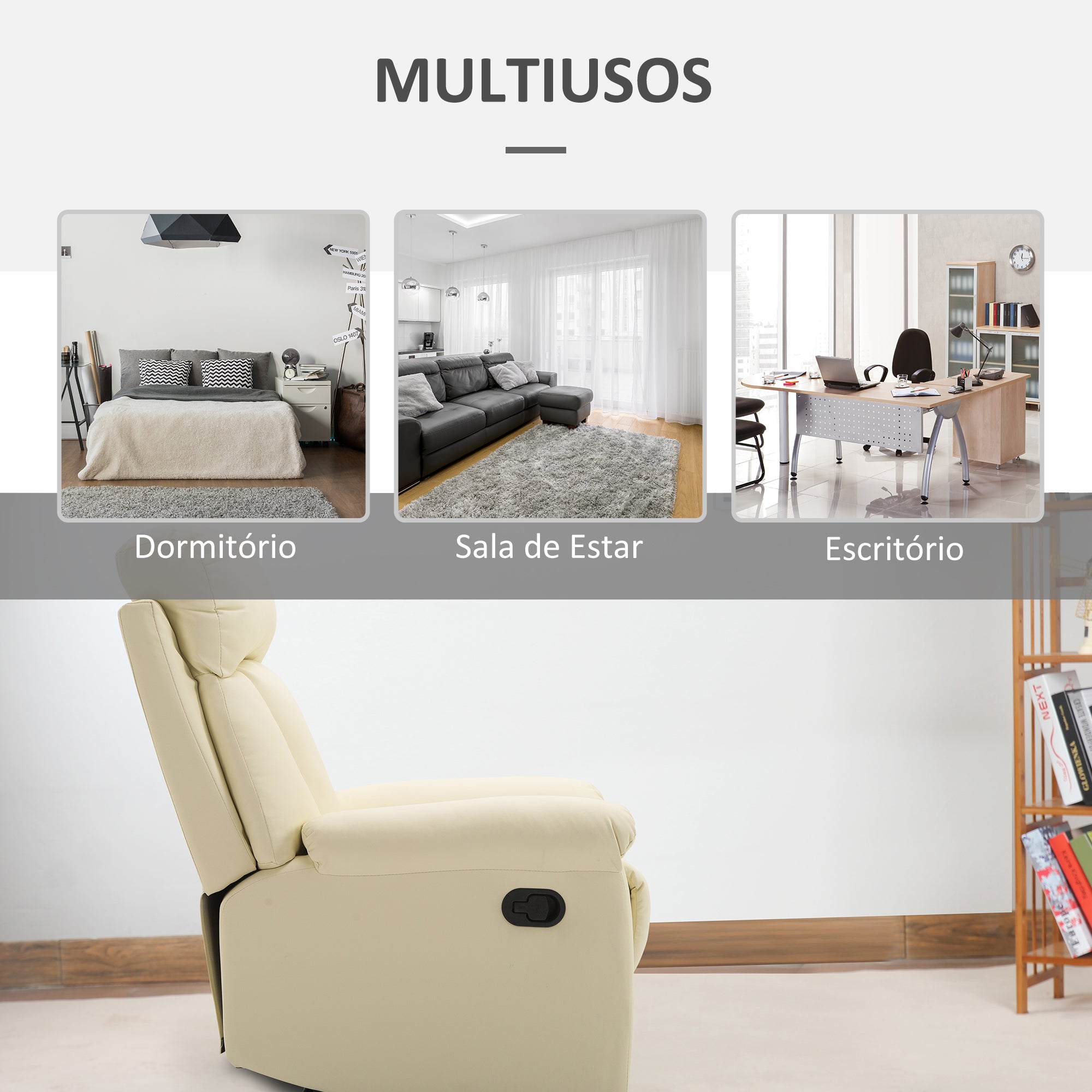Poltrona Relax Reclinável Bege 80x97x107 cm