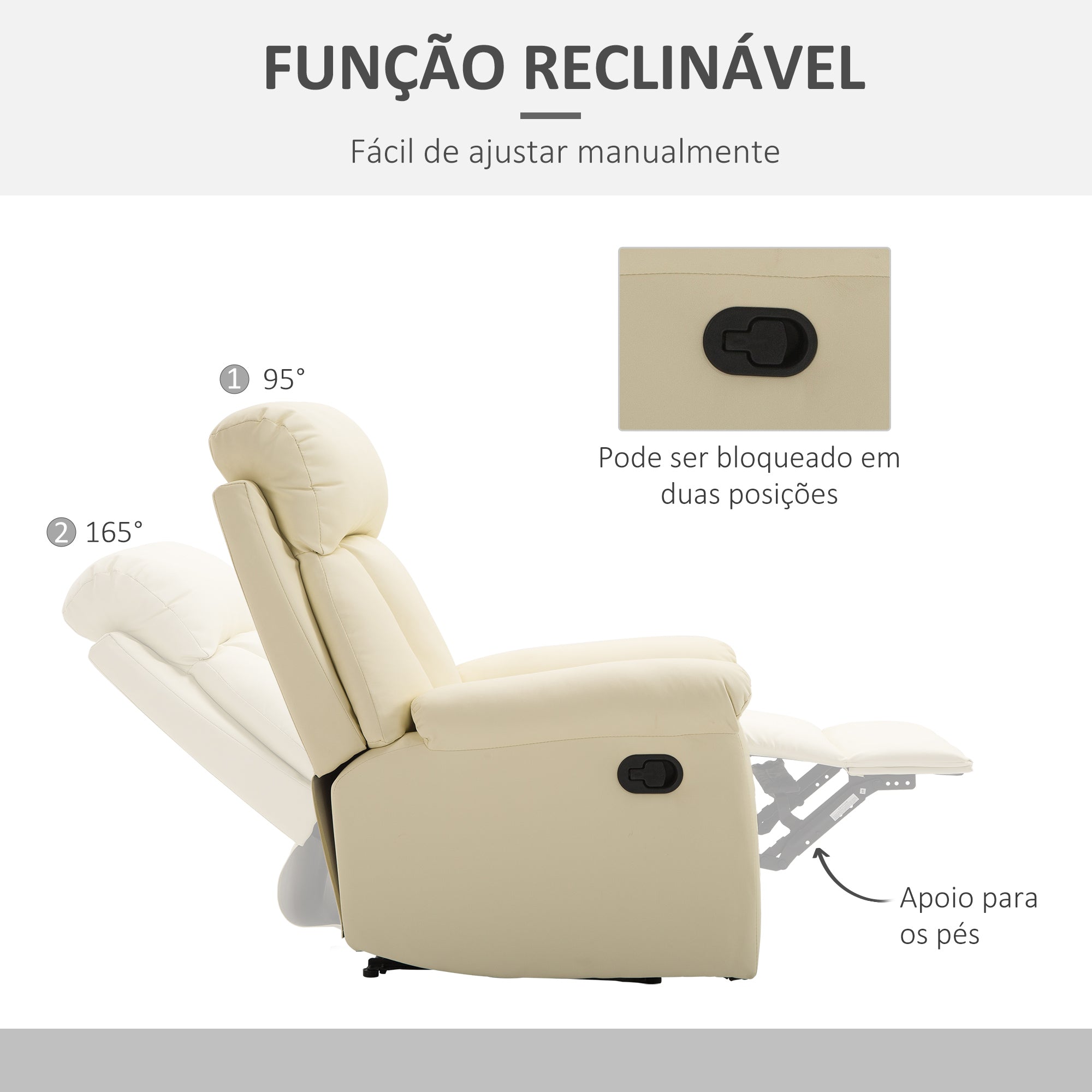 Poltrona Relax Reclinável Bege 80x97x107 cm