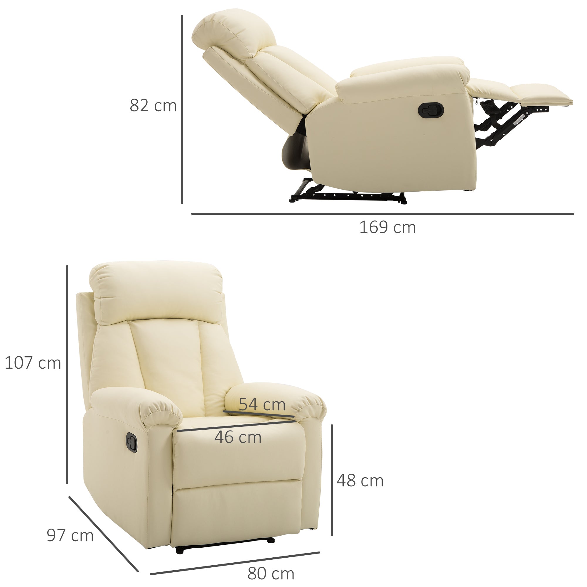 Poltrona Relax Reclinável Bege 80x97x107 cm