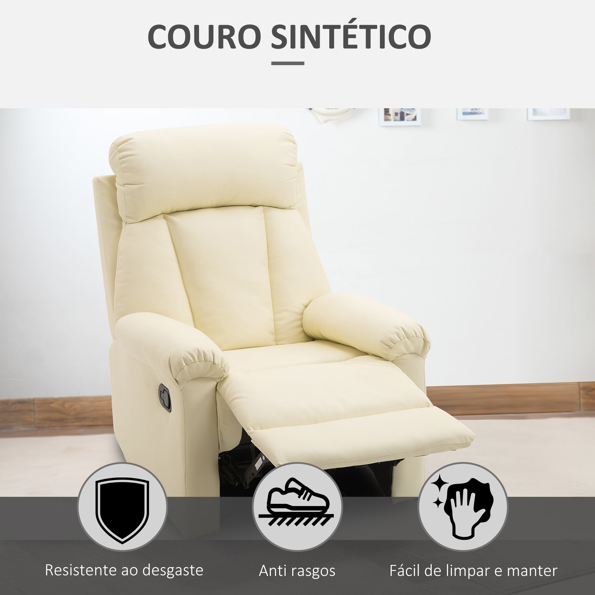 Poltrona Relax Reclinável Bege 80x97x107 cm
