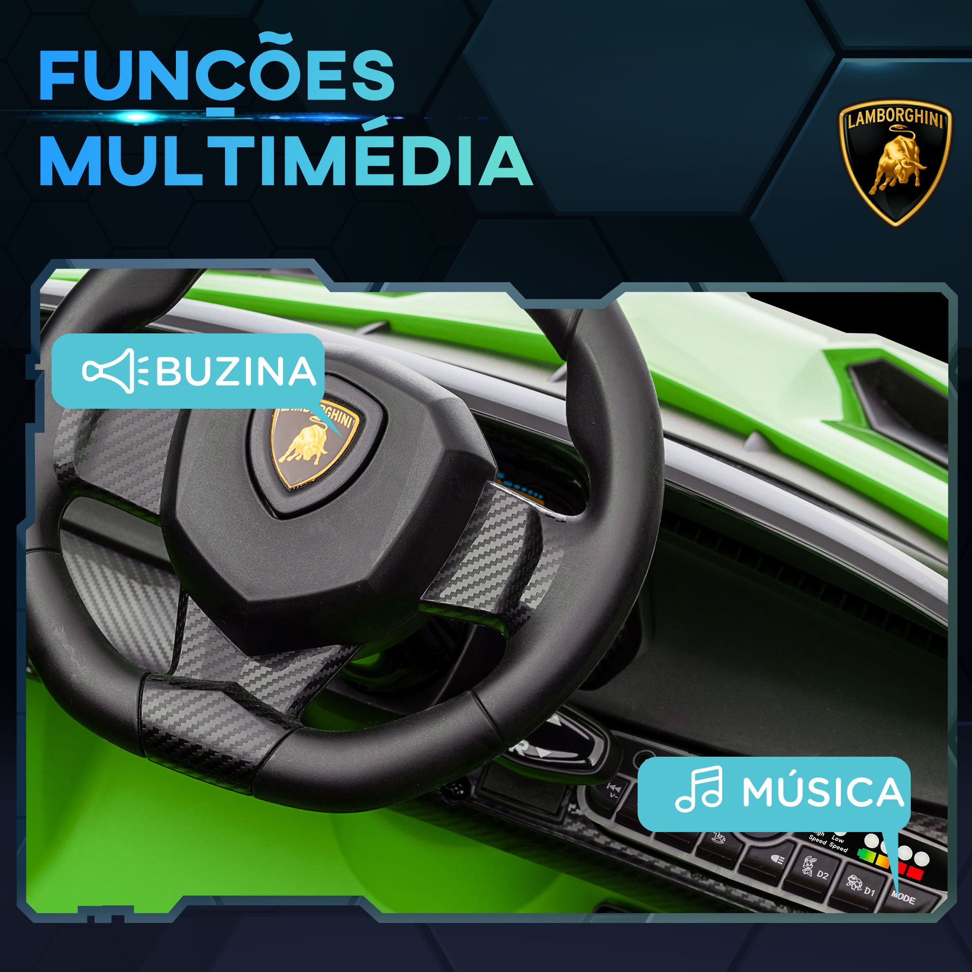 Carro Elétrico para Crianças – 111x61x45 cm – Verde – PP e metal