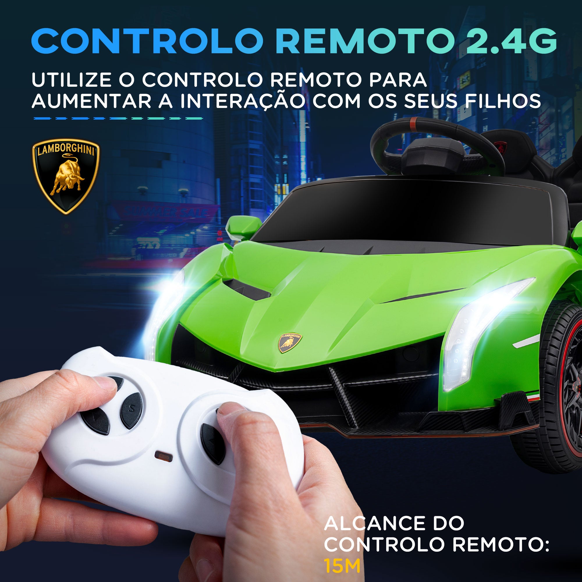 Carro Elétrico para Crianças – 111x61x45 cm – Verde – PP e metal