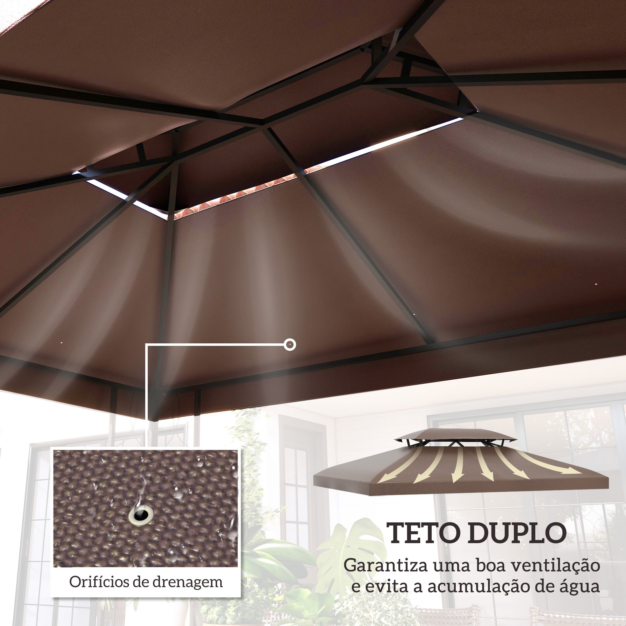 Toldo de Substituição Marrom 400x300 cm para Pérgola de Jardim