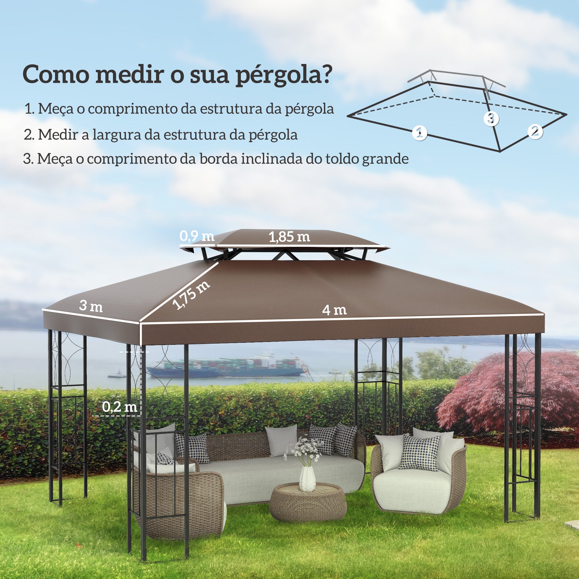 Toldo de Substituição Marrom 400x300 cm para Pérgola de Jardim