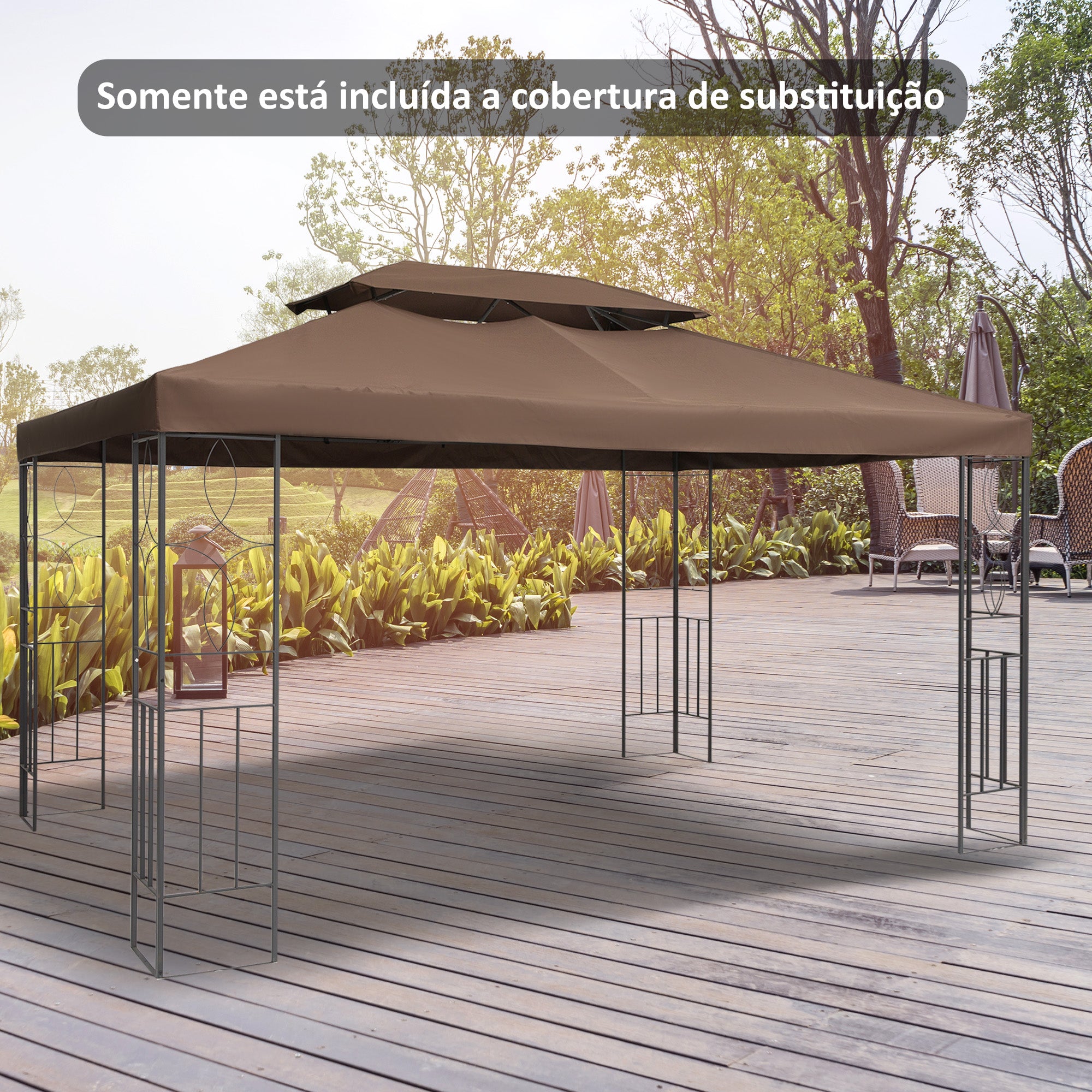Toldo de Substituição Marrom 400x300 cm para Pérgola de Jardim