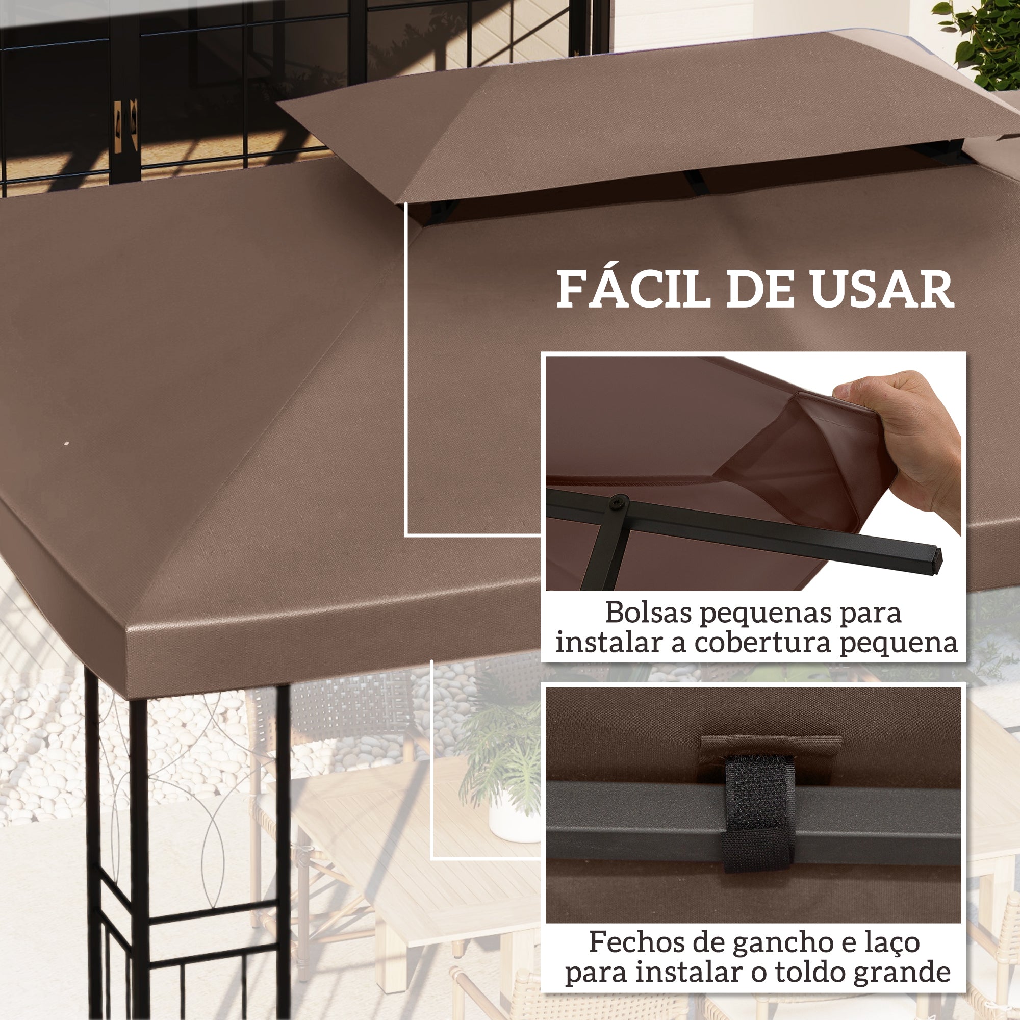 Toldo de Substituição Marrom 400x300 cm para Pérgola de Jardim