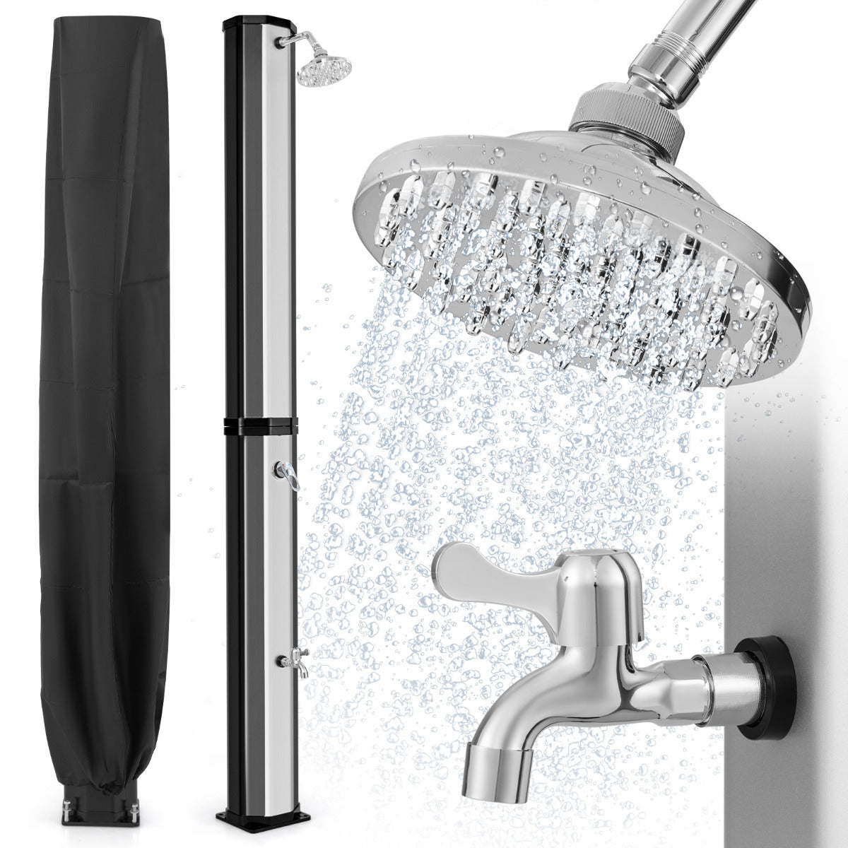 Ducha Solar para Exterior – 60 L – Prateado – PVC e ABS