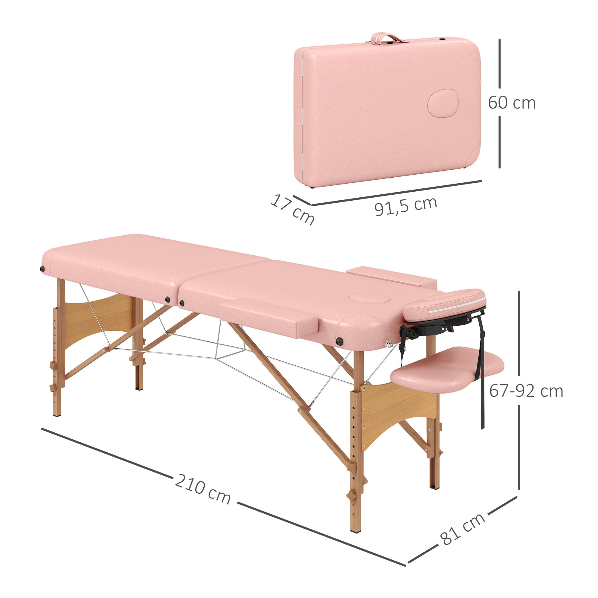 Marquesa de Massagem Dobrável Rosa 185x60x64-88 cm