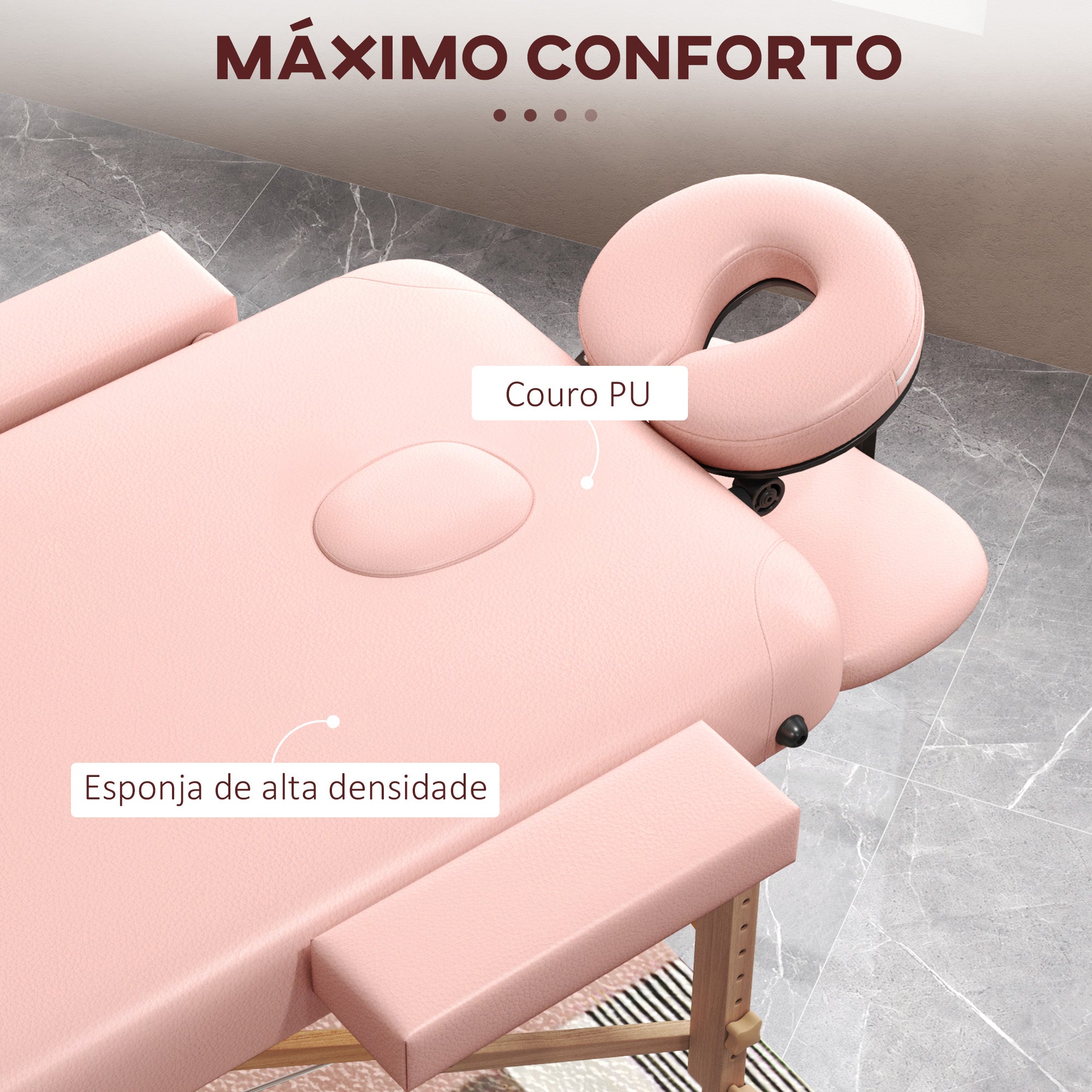Marquesa de Massagem Dobrável Rosa 185x60x64-88 cm