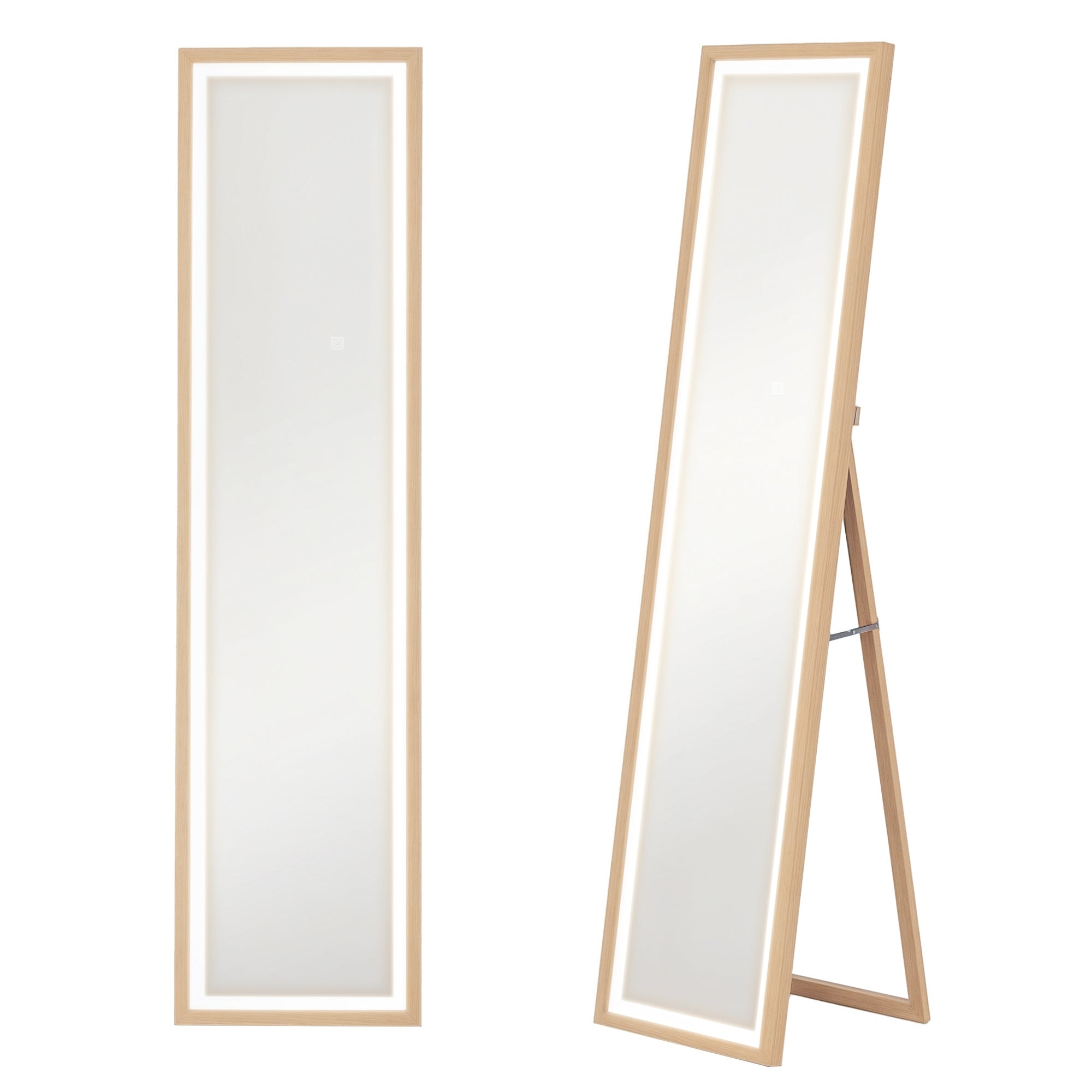 Espelho de Pé com Luz LED 40x160 cm - Cor Madeira Natural