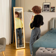 Espelho de Pé com Luz LED – 40x160 cm – Cor Madeira Natural – MDF
