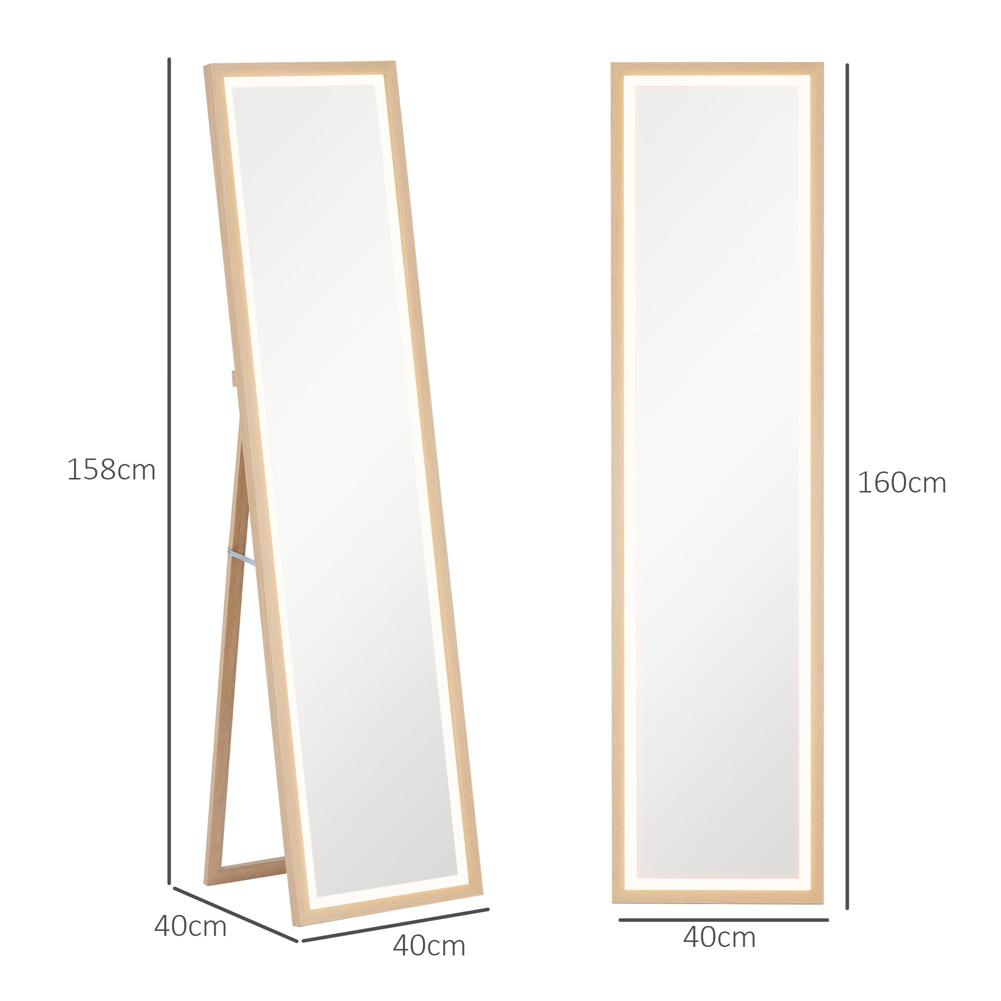 Espelho de Pé com Luz LED 40x160 cm - Cor Madeira Natural