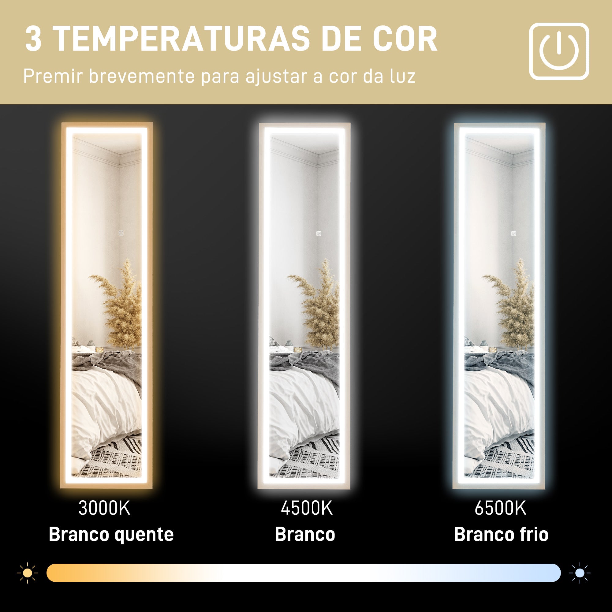 Espelho de Pé com Luz LED 40x160 cm - Cor Madeira Natural
