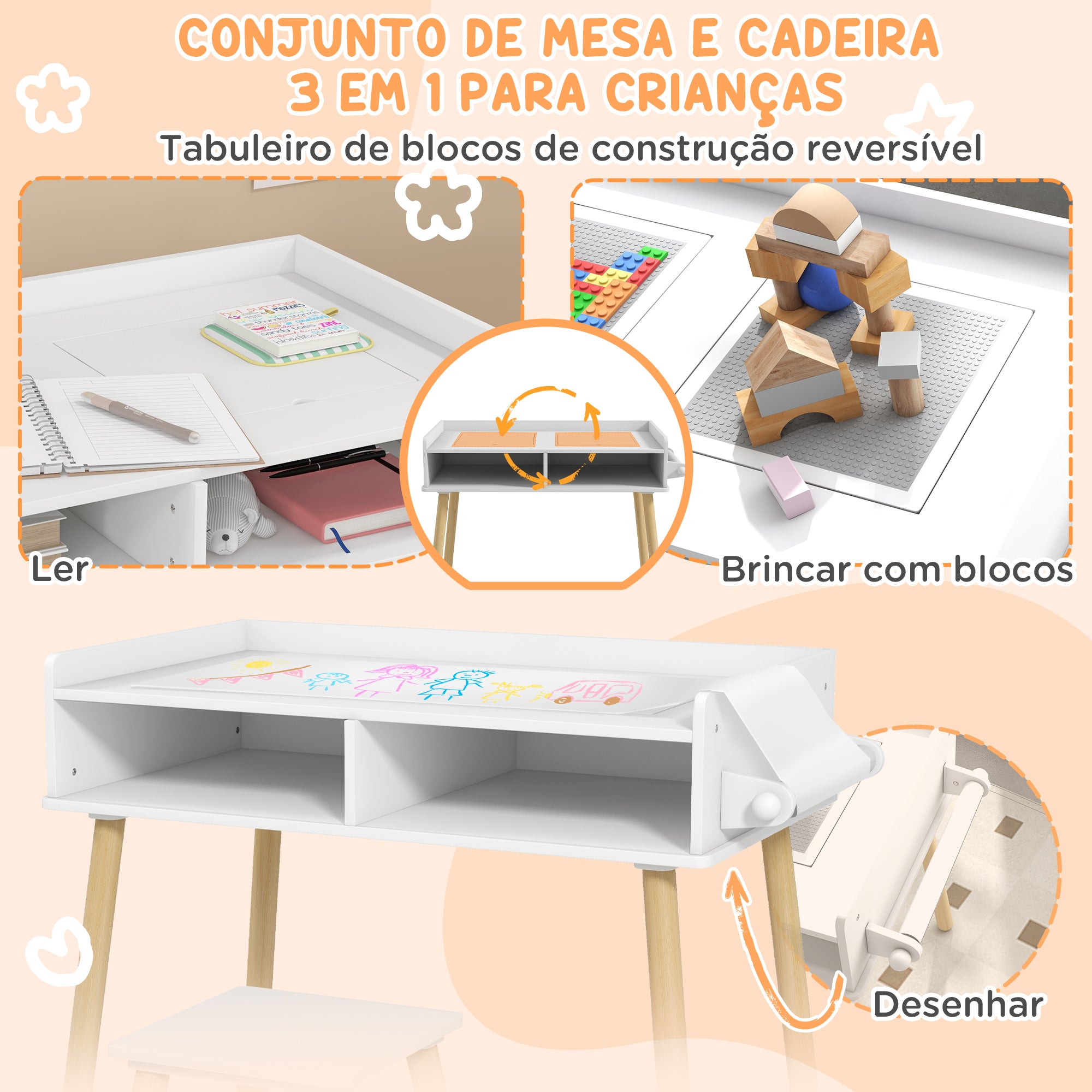Conjunto de Mesa e Cadeira Infantil - 87x45x59.5 cm - Cor Cinzento