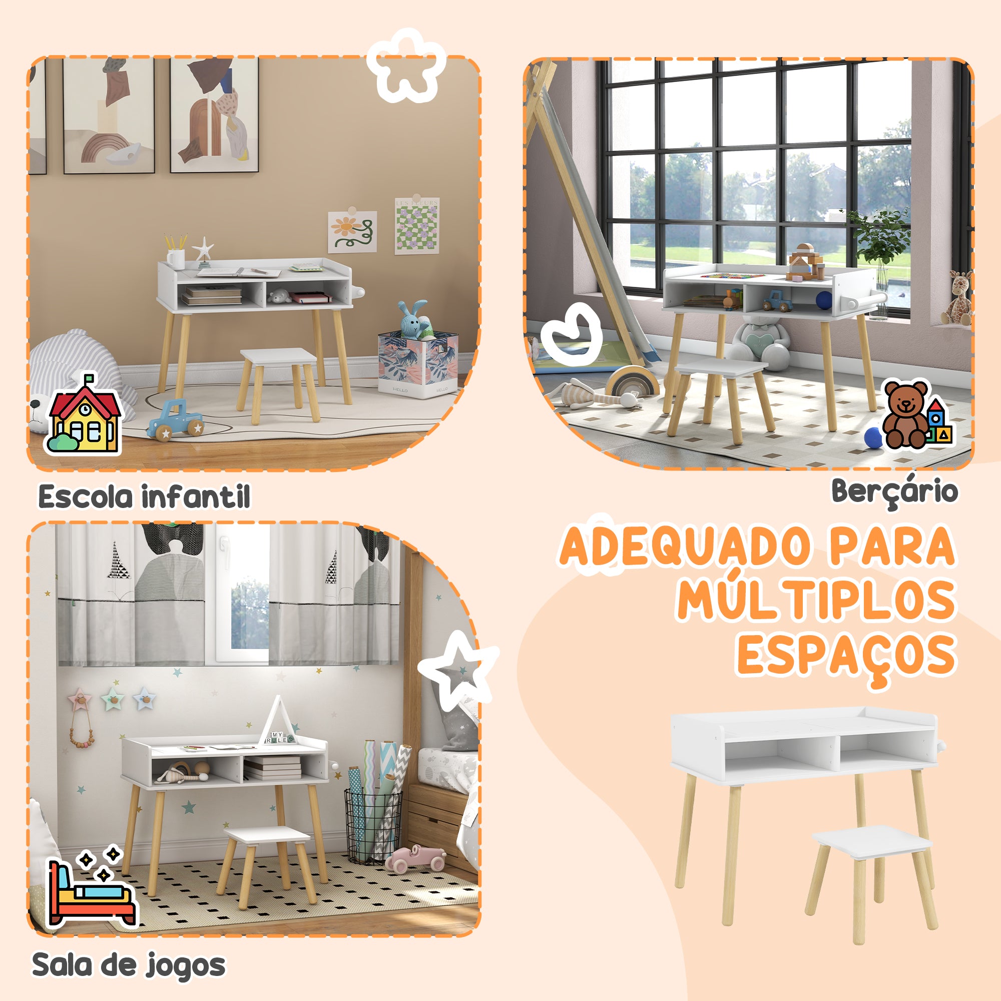 Conjunto de Mesa e Cadeira Infantil - 87x45x59.5 cm - Cor Cinzento