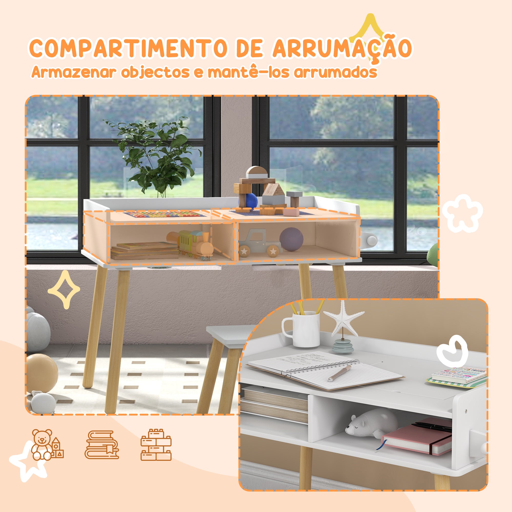 Conjunto de Mesa e Cadeira Infantil - 87x45x59.5 cm - Cor Cinzento