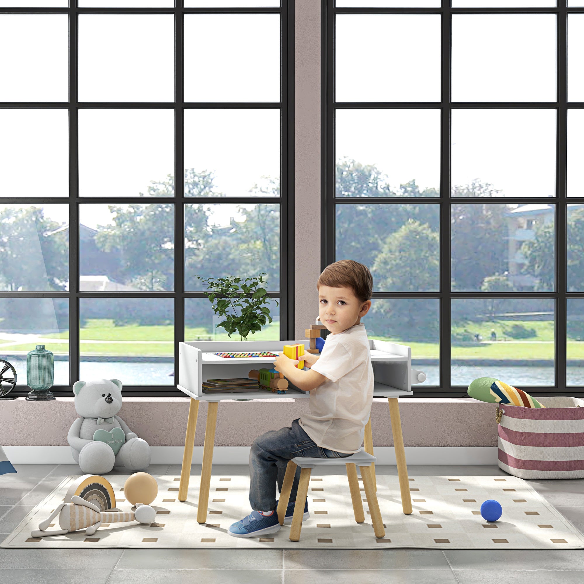 Conjunto de Mesa e Cadeira Infantil - 87x45x59.5 cm - Cor Cinzento