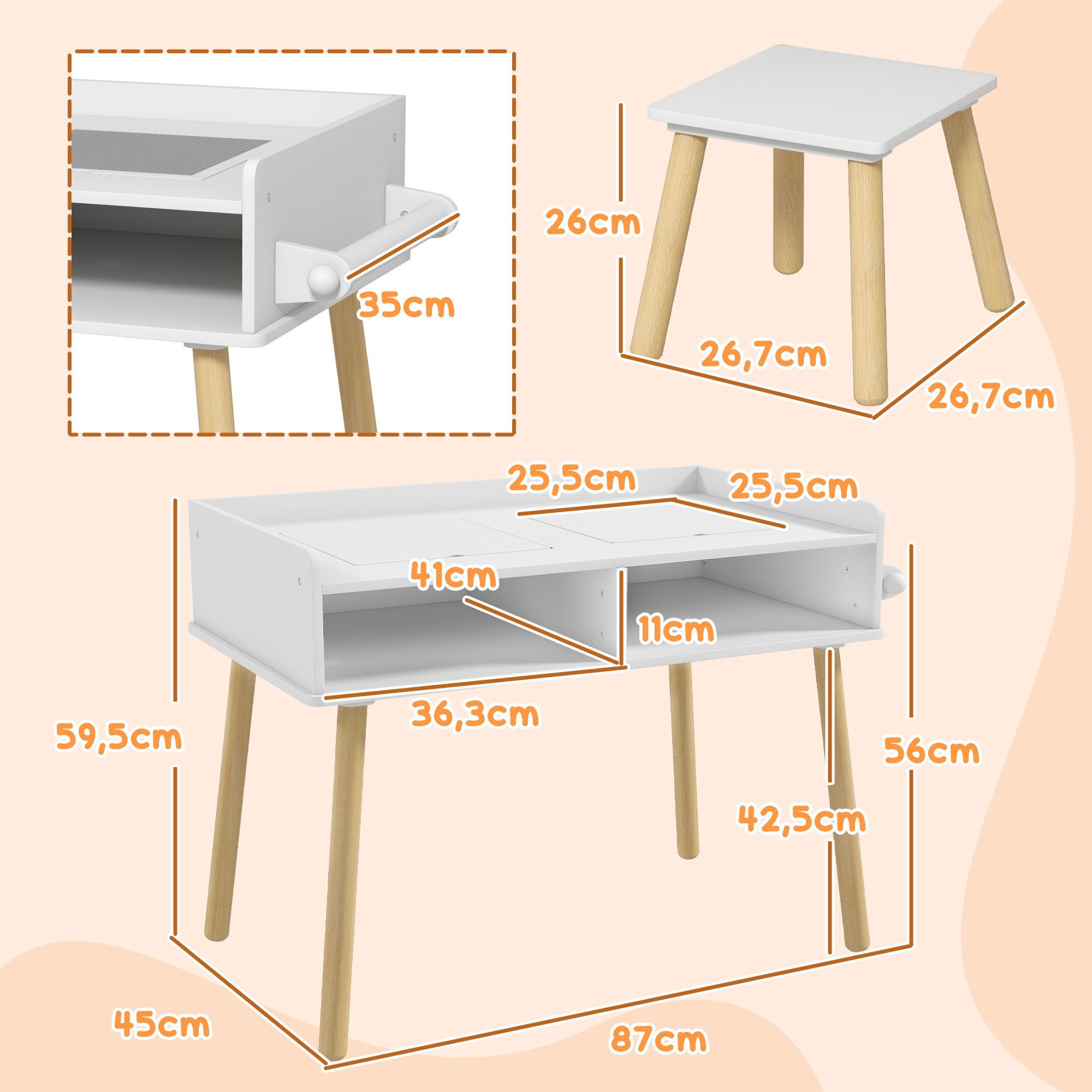 Conjunto de Mesa e Cadeira Infantil - 87x45x59.5 cm - Cor Cinzento