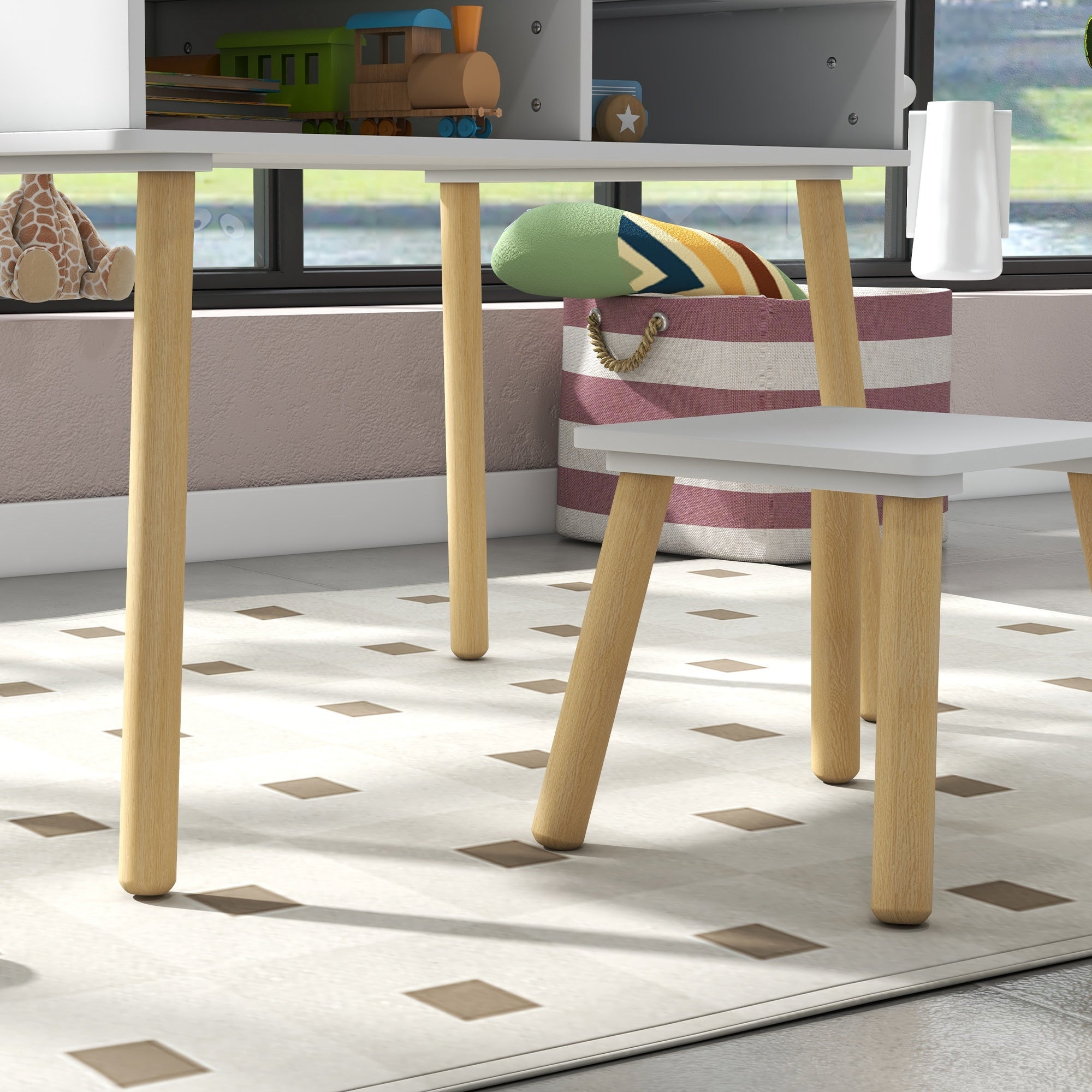 Conjunto de Mesa e Cadeira Infantil - 87x45x59.5 cm - Cor Cinzento