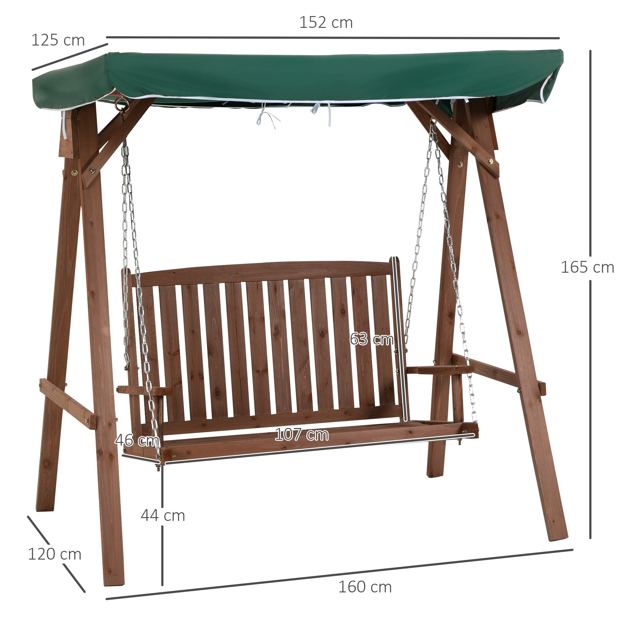 Banco Baloiço de Jardim com Toldo Verde 160x120x165cm
