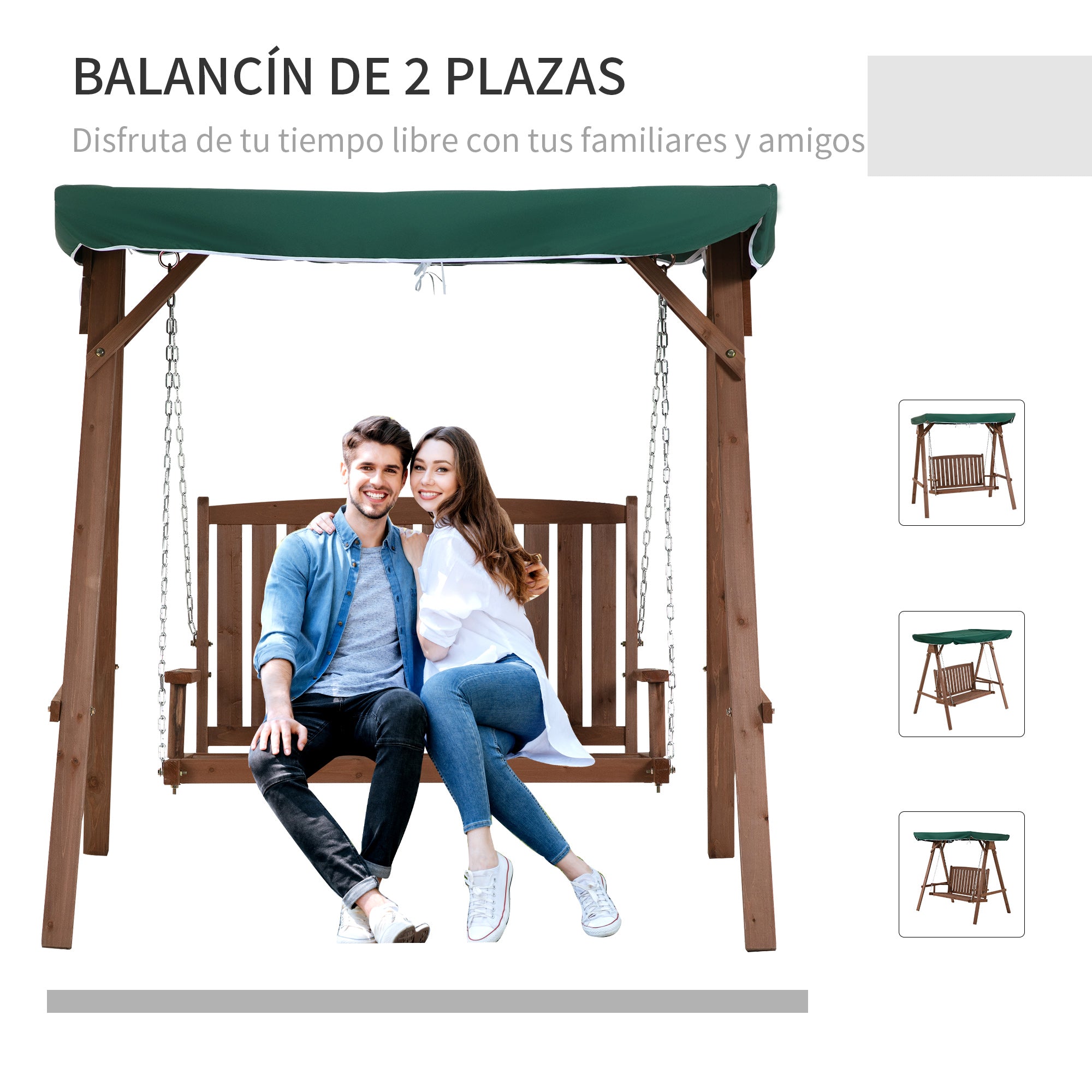 Banco Baloiço de Jardim com Toldo Verde 160x120x165cm