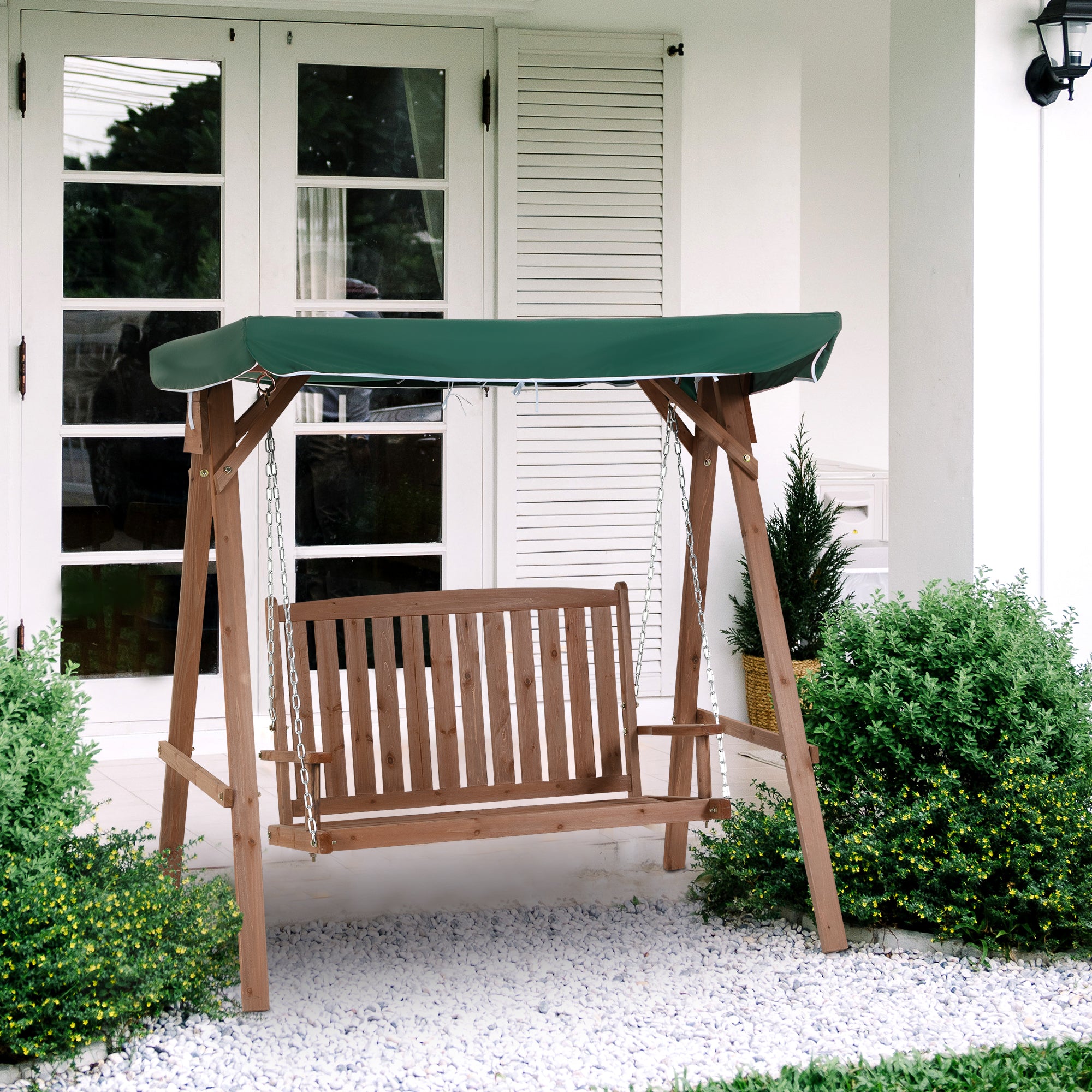 Banco Baloiço de Jardim com Toldo Verde 160x120x165cm