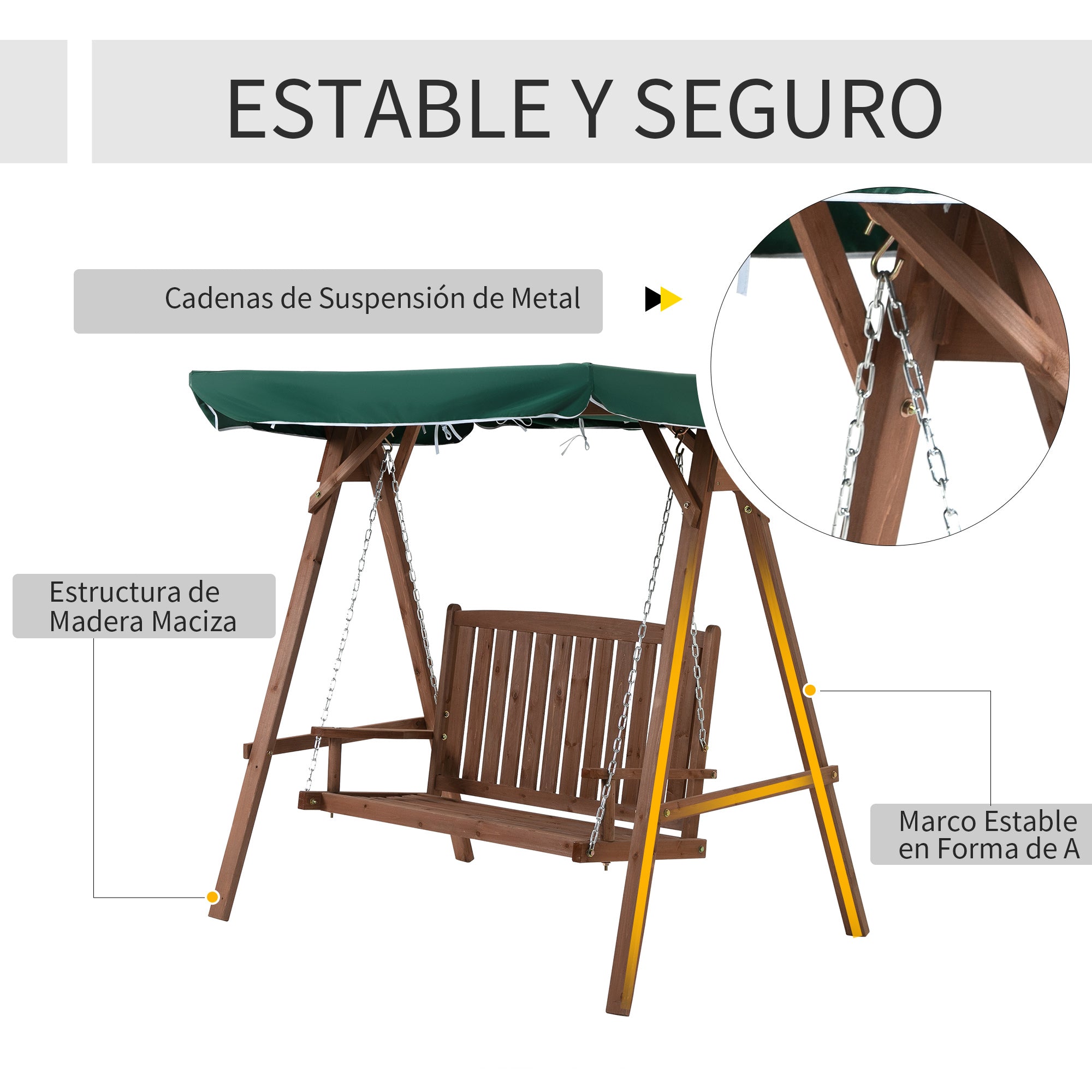 Banco Baloiço de Jardim com Toldo Verde 160x120x165cm