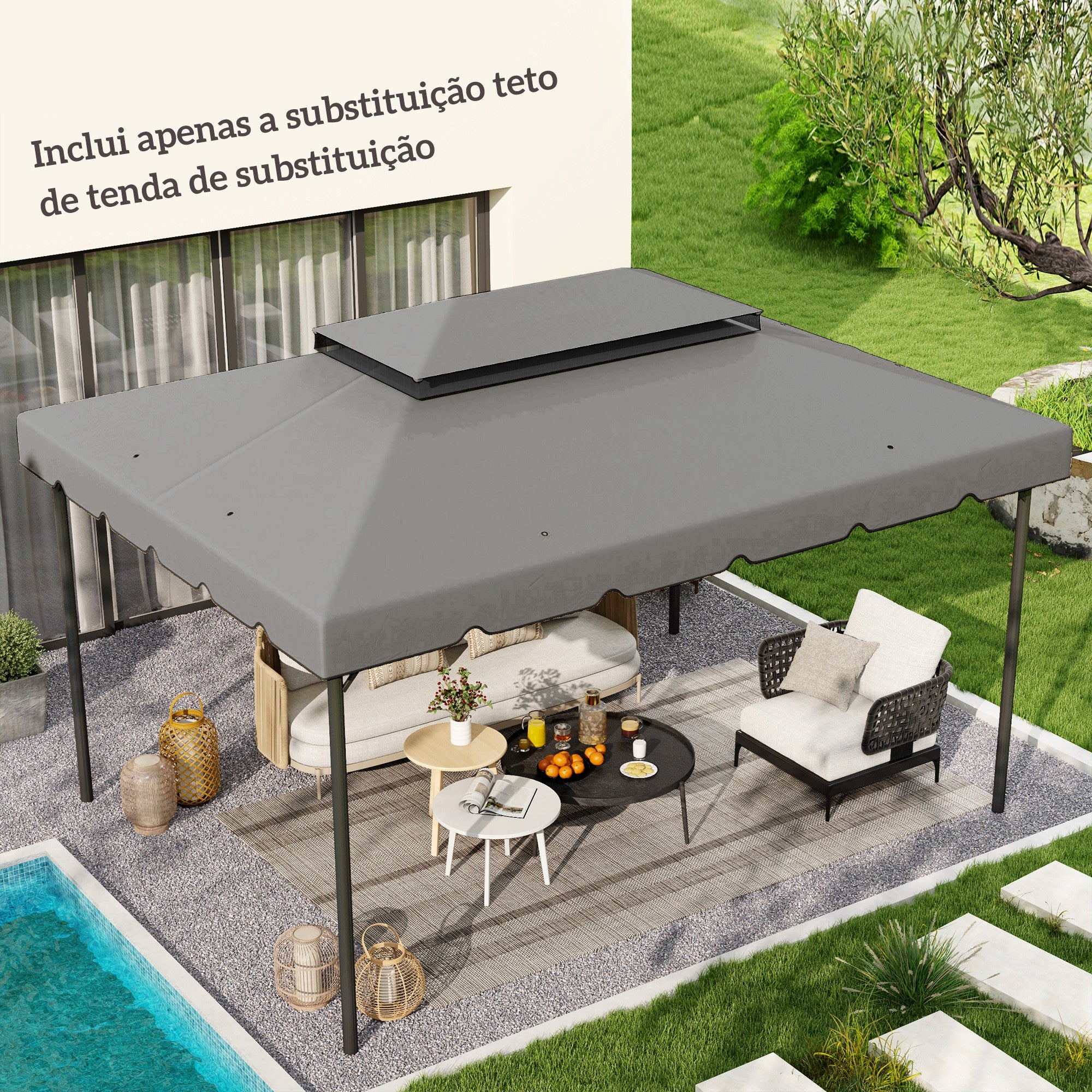 Toldo de Substituição 400x300 cm Cinza Claro - Pérgolas Exterior
