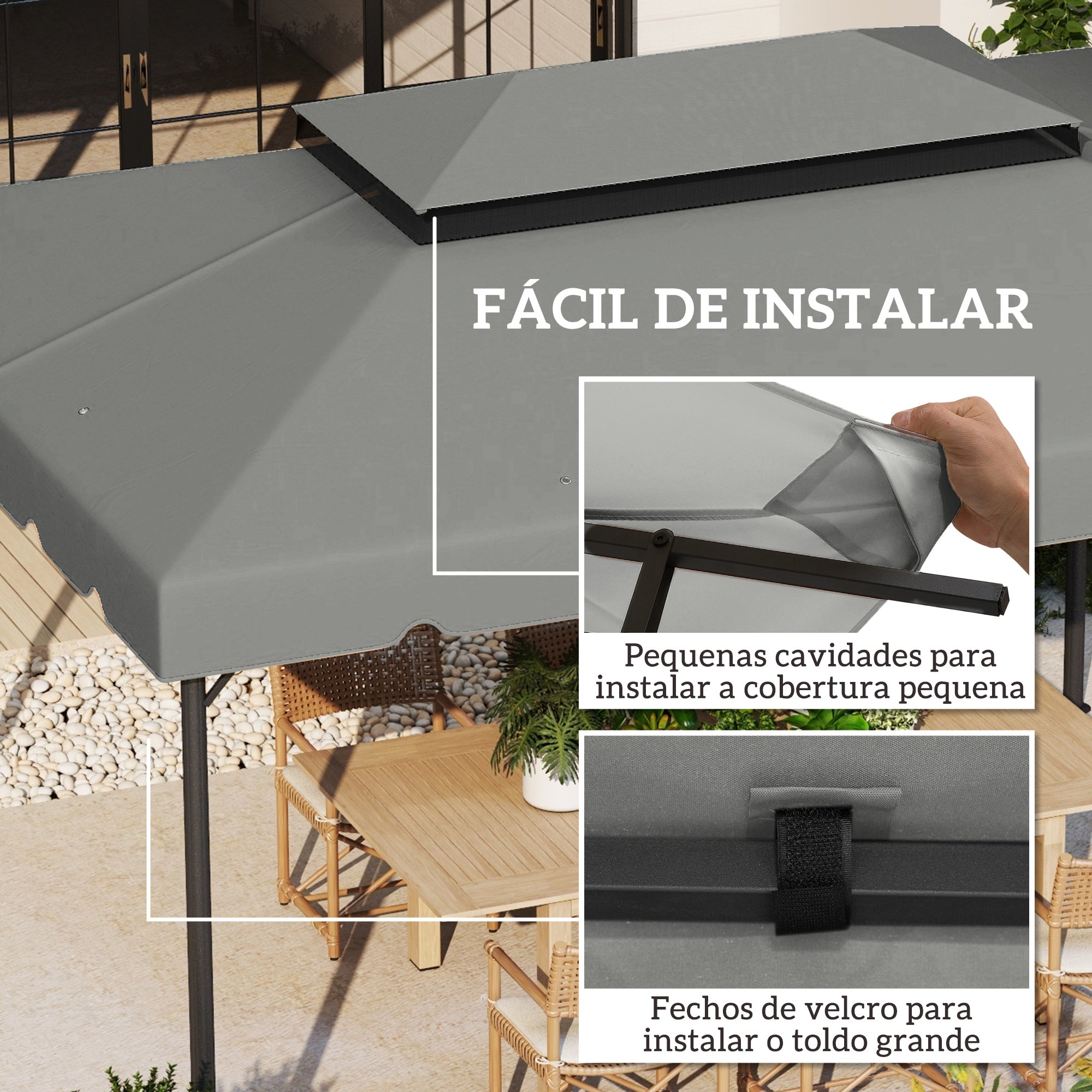 Toldo de Substituição 400x300 cm Cinza Claro - Pérgolas Exterior