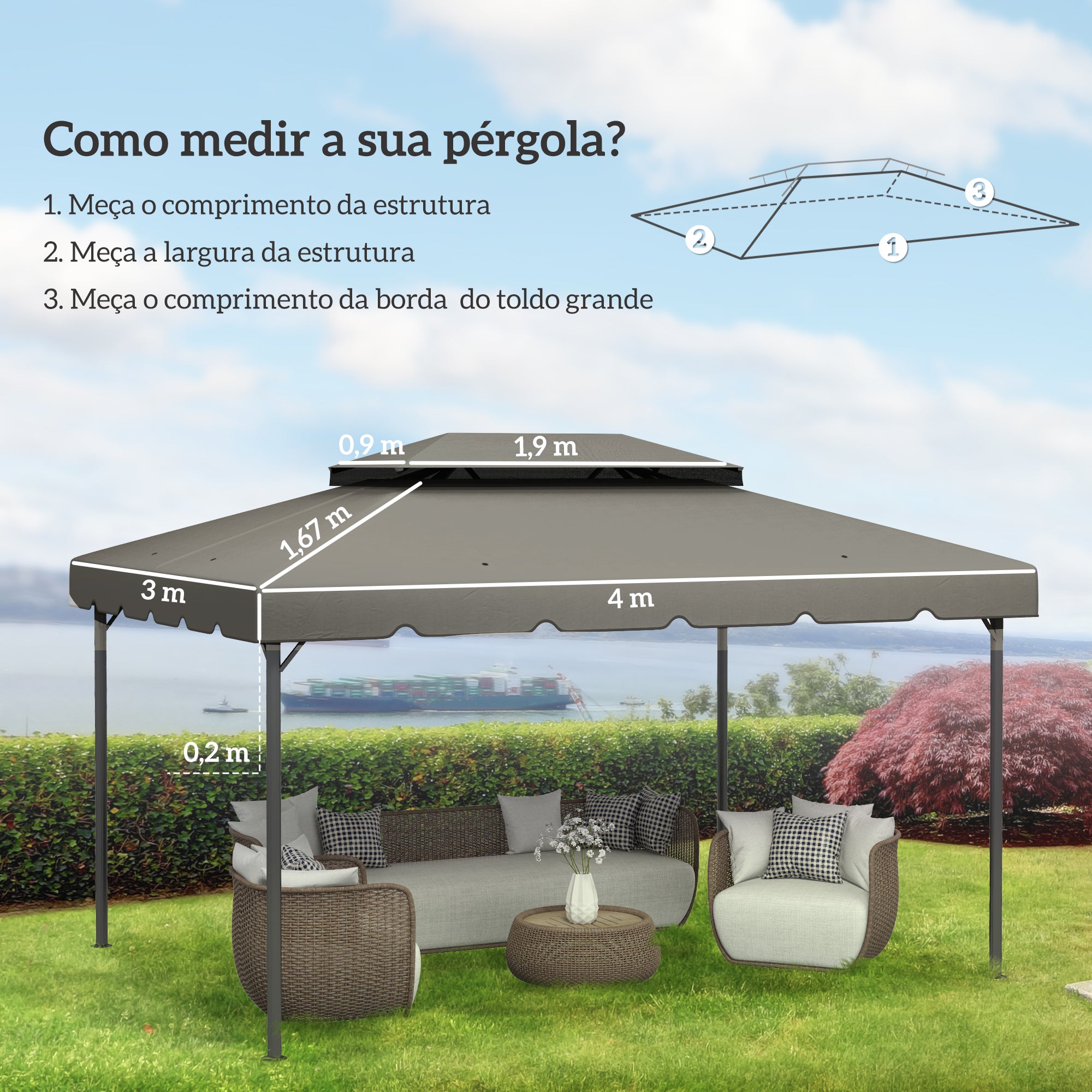 Toldo de Substituição 400x300 cm Cinza Claro - Pérgolas Exterior