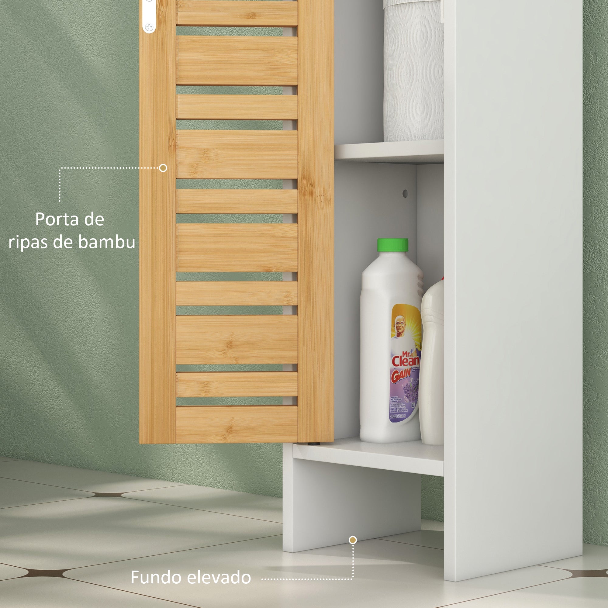 Coluna Casa de Banho Moderna Branca e de Madeira 21x17x78 cm