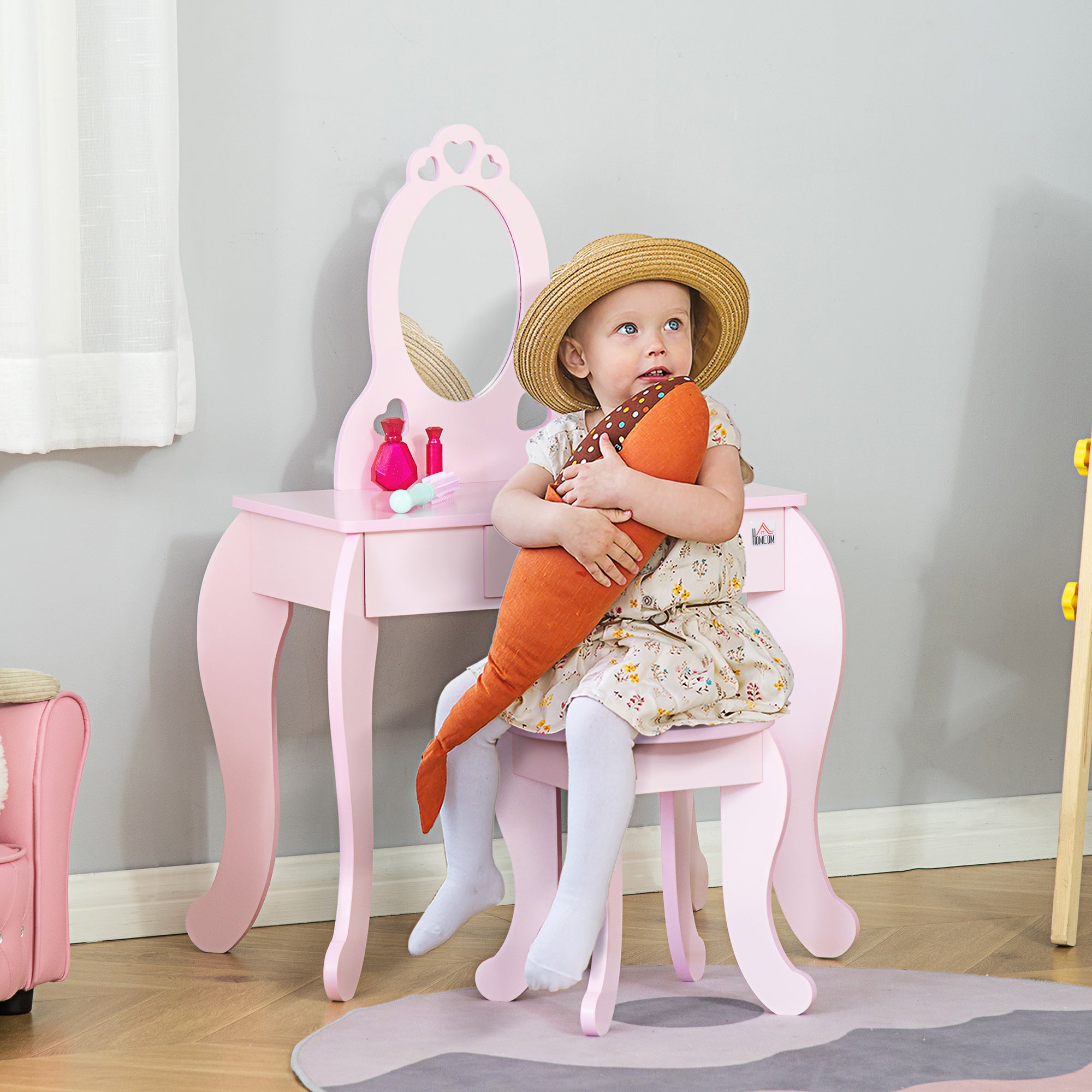 Toucador Infantil de Madeira 60x36x88cm - Cor Rosa
