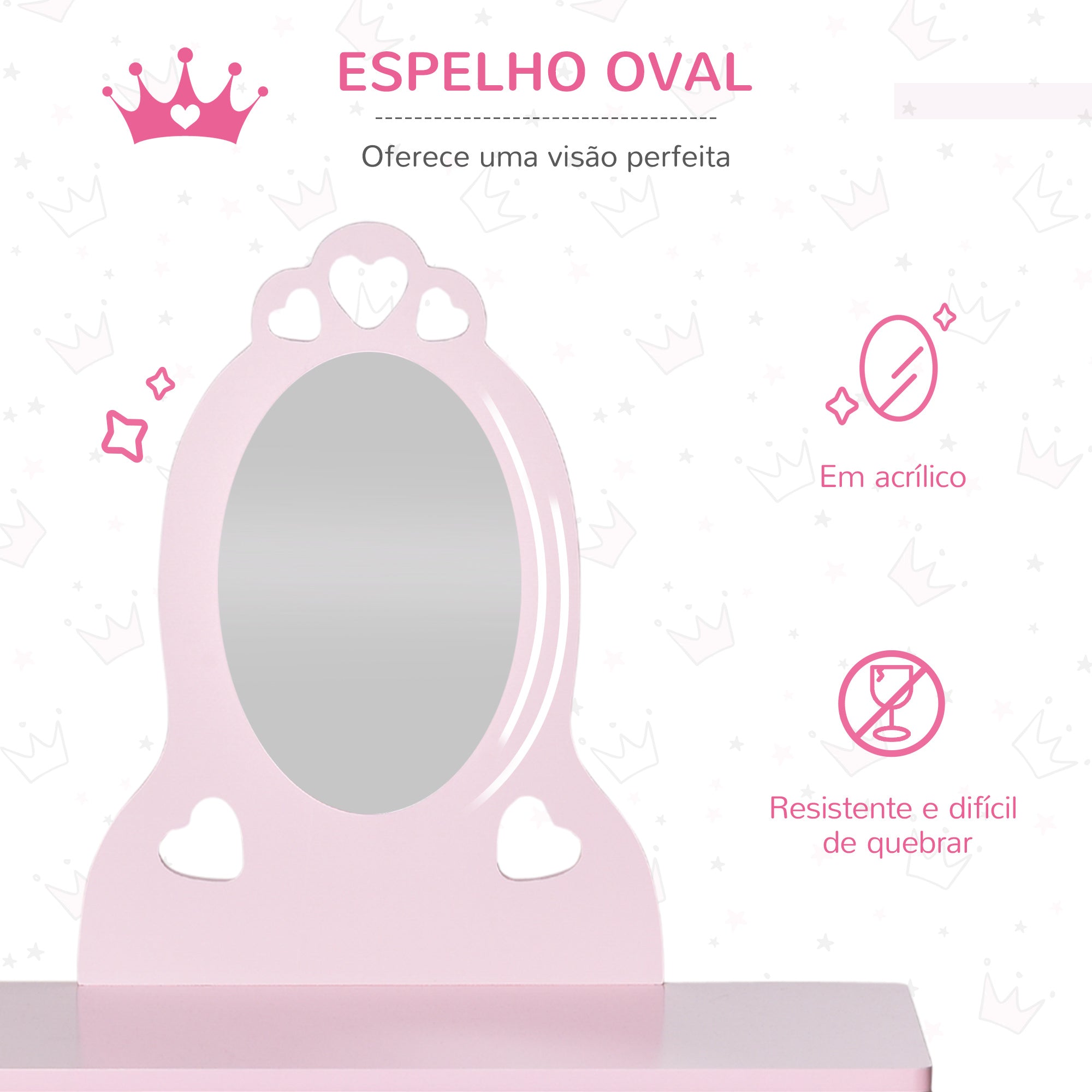 Toucador Infantil de Madeira 60x36x88cm - Cor Rosa