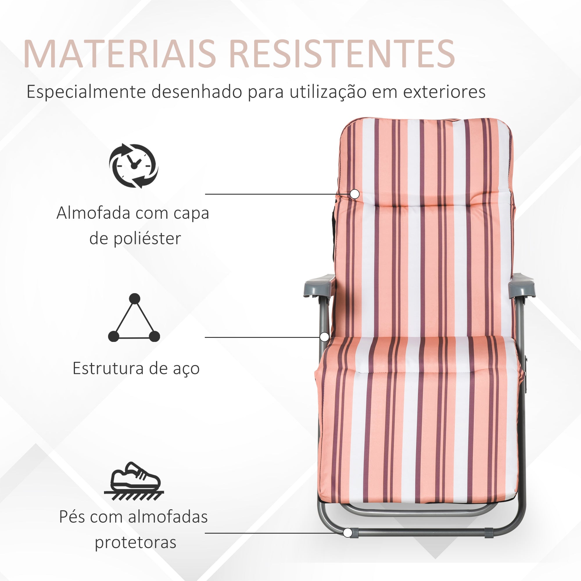 Espreguiçadeira de Jardim Dobrável – 60x75x102cm – Laranja e Azul – Aço e poliéster