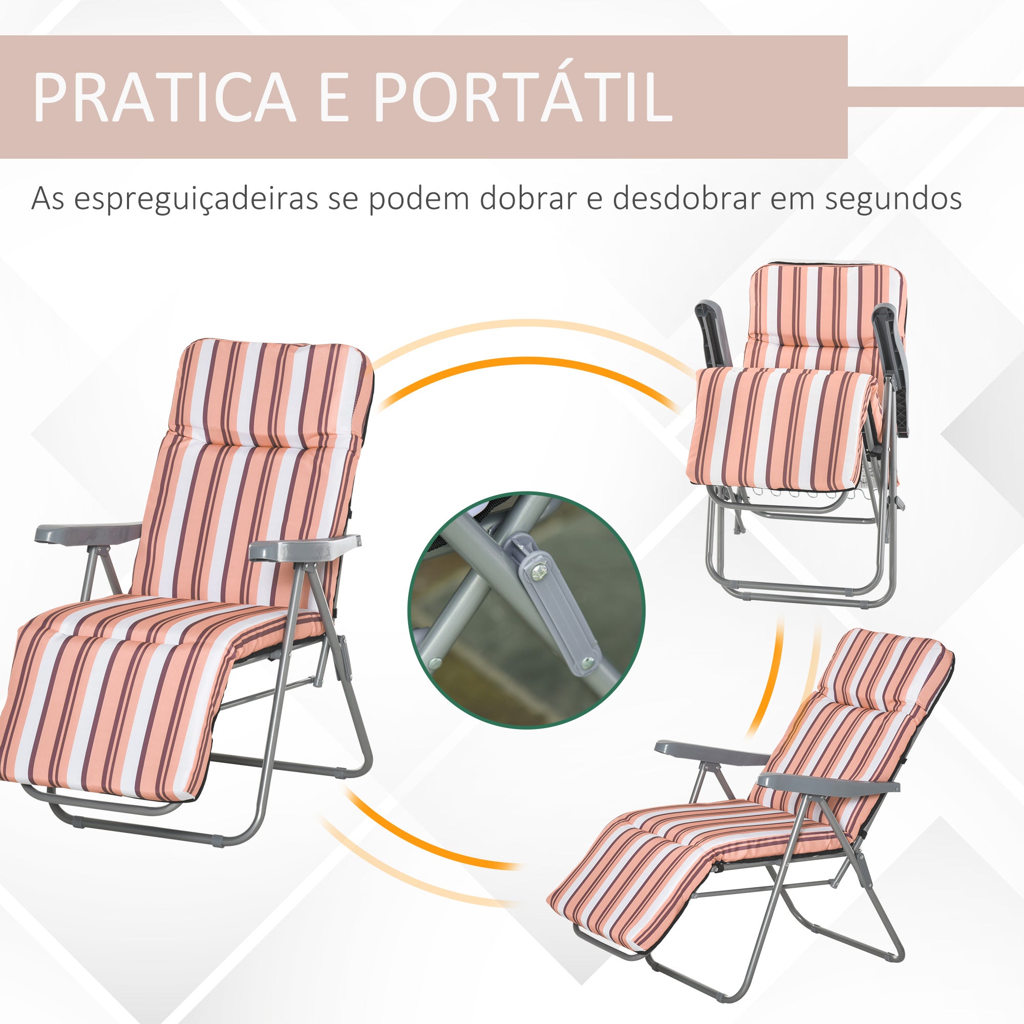 Espreguiçadeira de Jardim Dobrável – 60x75x102cm – Laranja e Azul – Aço e poliéster