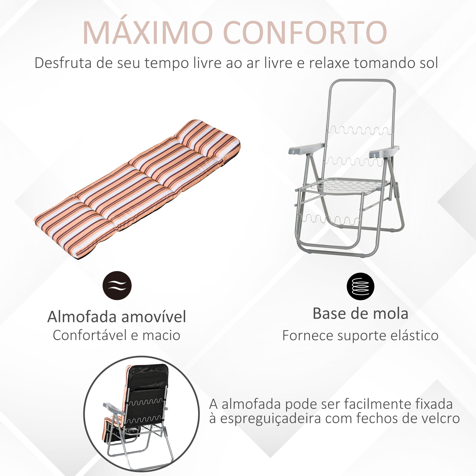 Espreguiçadeira de Jardim Dobrável – 60x75x102cm – Laranja e Azul – Aço e poliéster