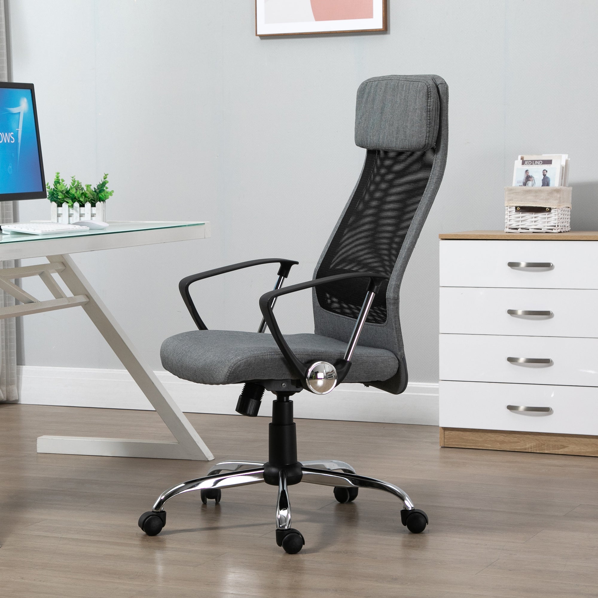 Cadeira de Escritório Ergonômica Giratória e Basculante 62x62x118-128 cm Cinza