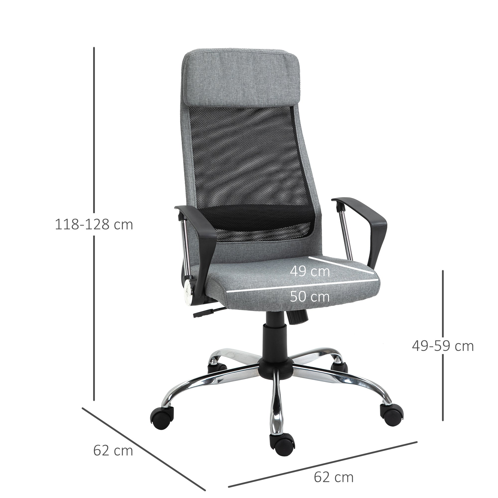 Cadeira de Escritório Ergonômica Giratória e Basculante 62x62x118-128 cm Cinza