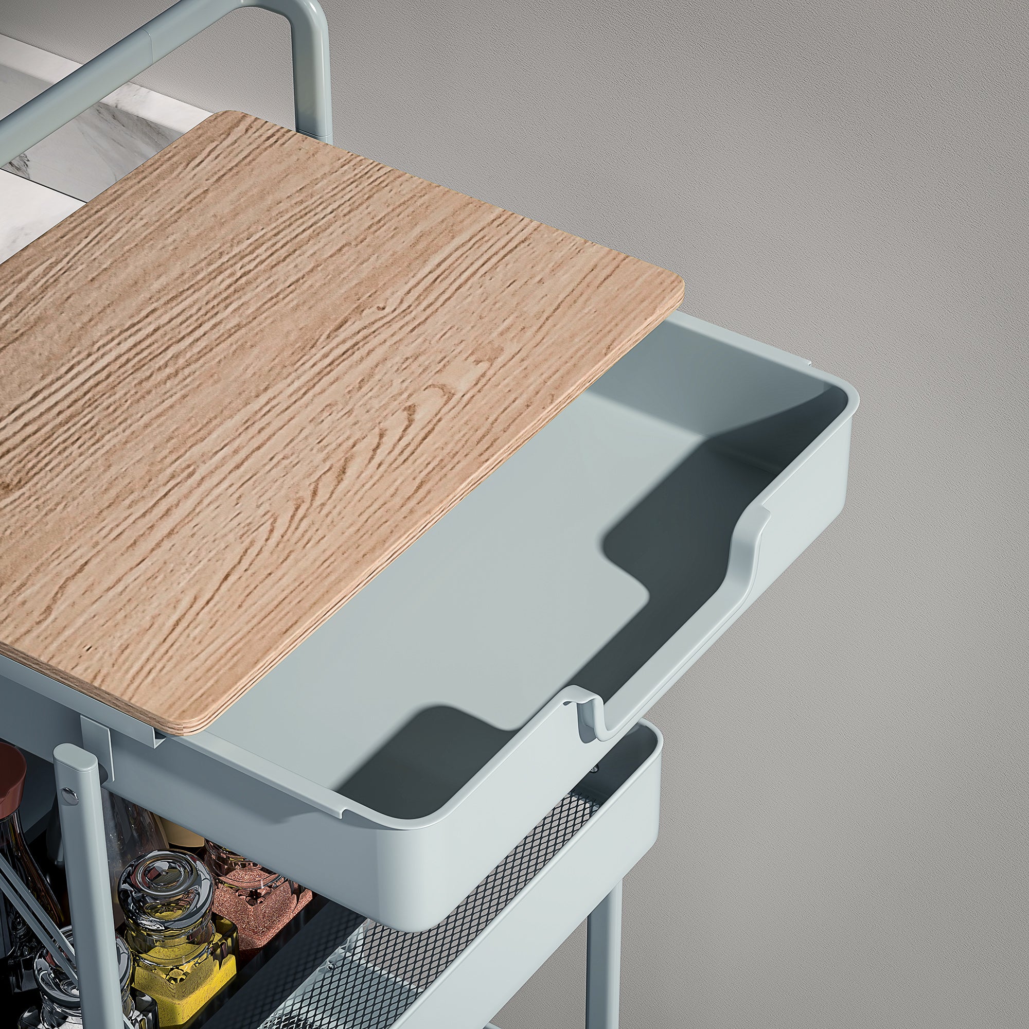 Carrinho Auxiliar Verde 45x29,5x117,5 cm com 1 Gaveta e 3 Cestos