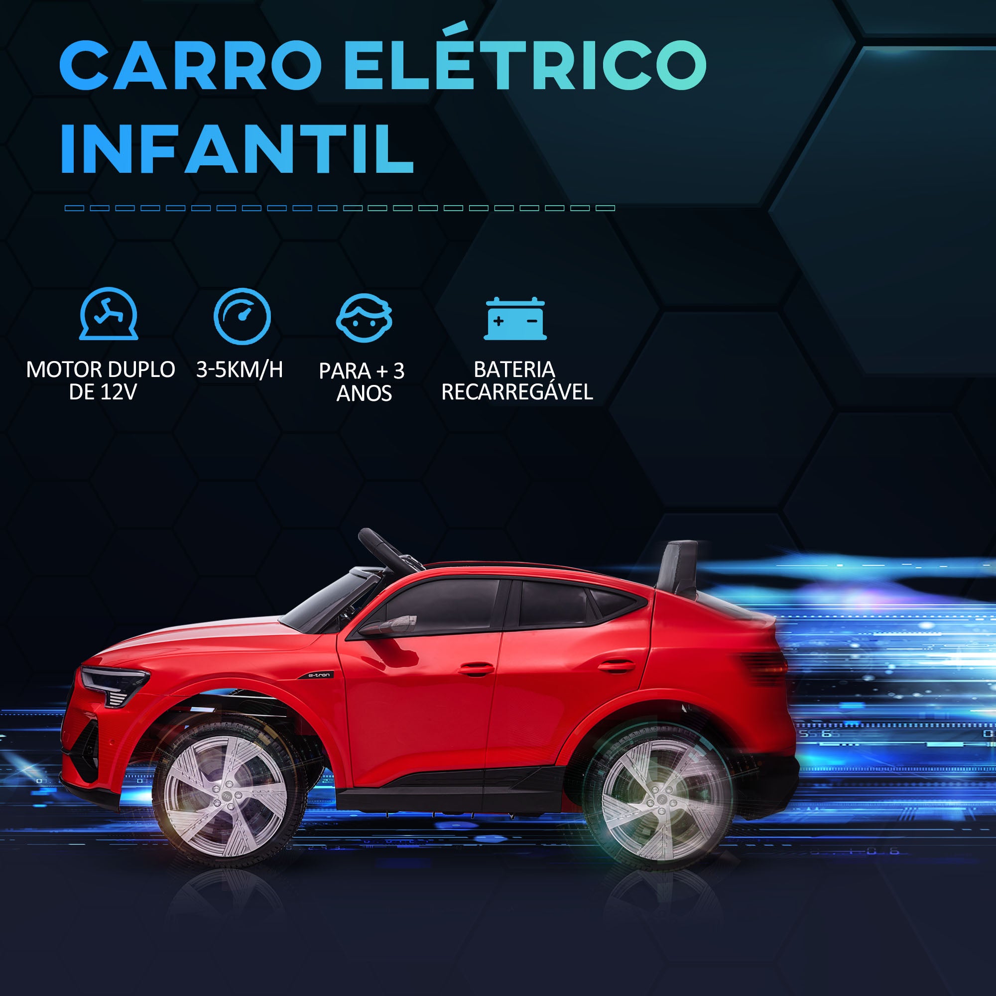 Carro Elétrico Infantil – 108x60x47cm – Vermelho – PP e aço