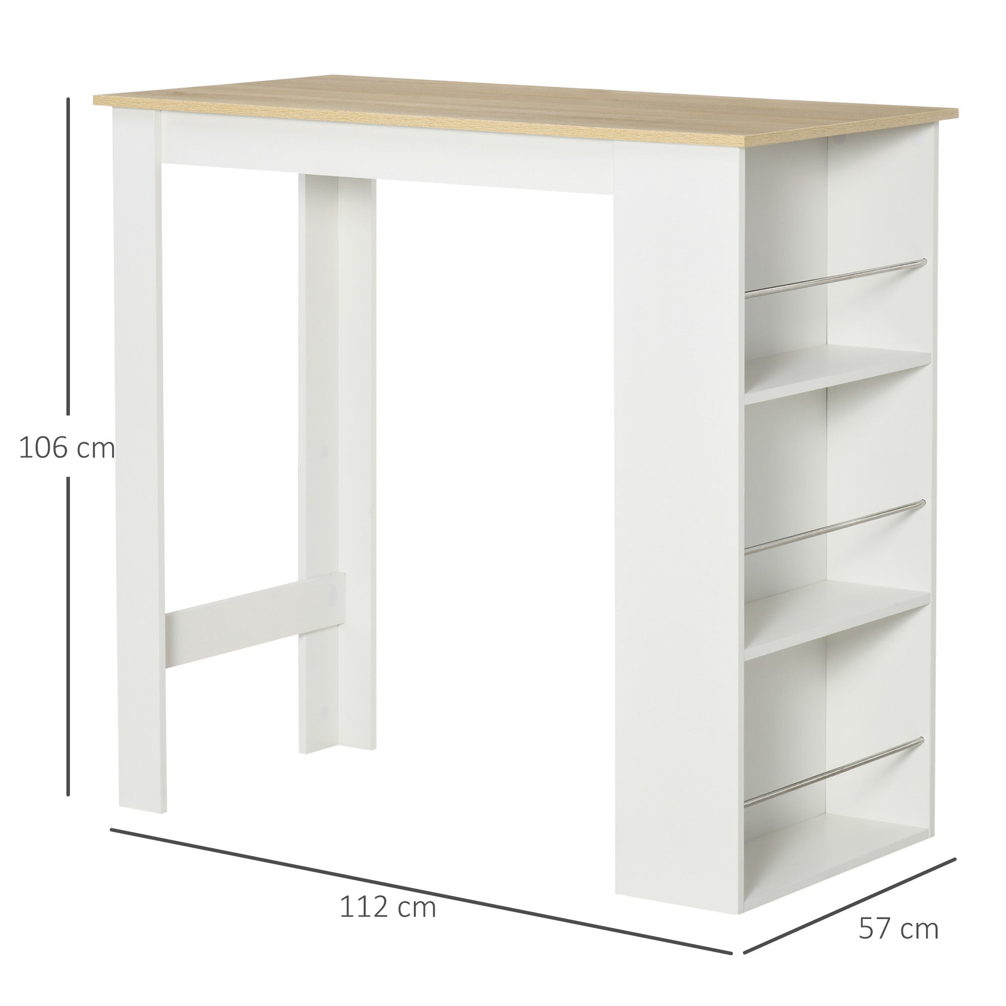 Mesa de Bar de Bistrô com 3 Prateleiras 112x57x106 cm Branco